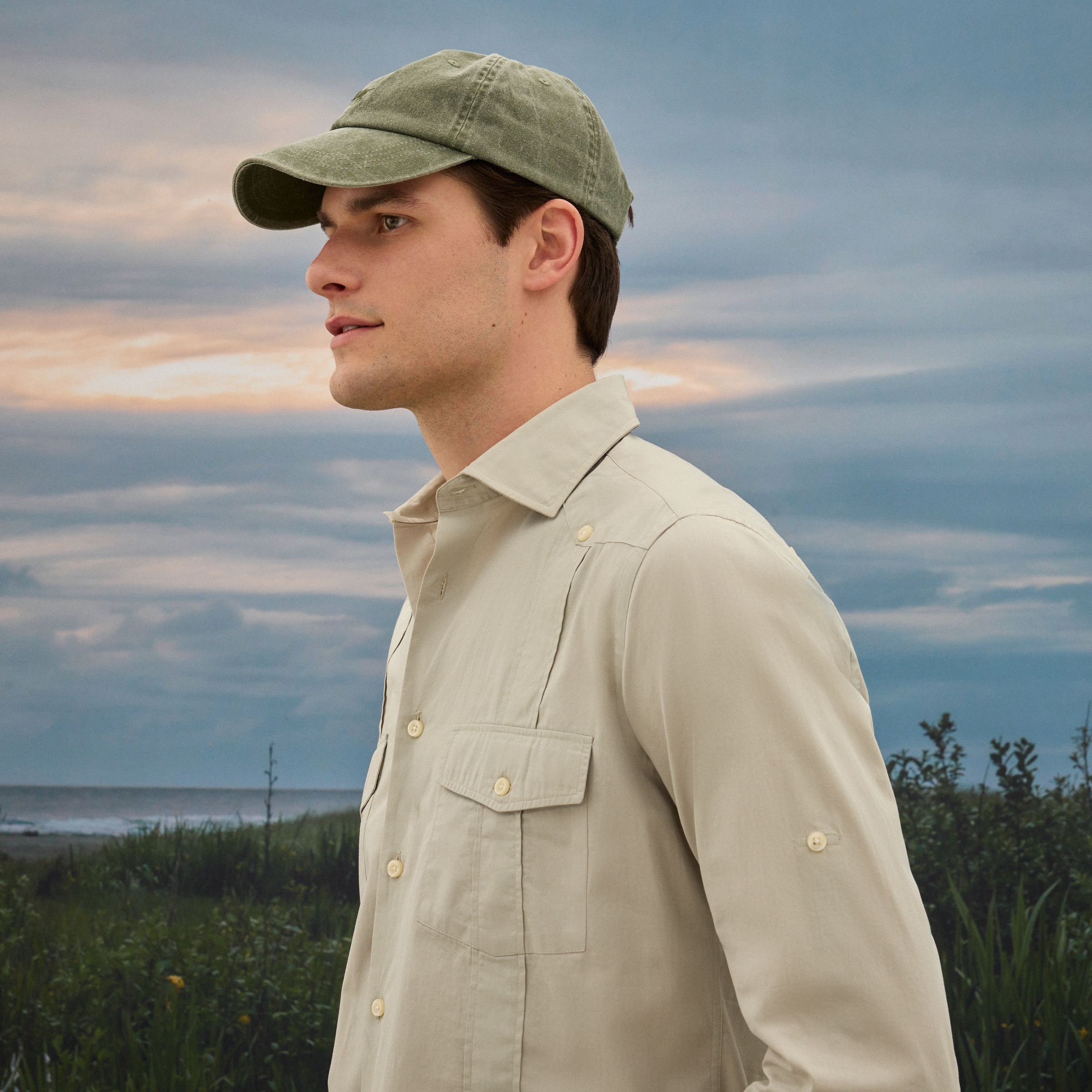 Camisa Guayabera de Algodão de Homem Bege-4