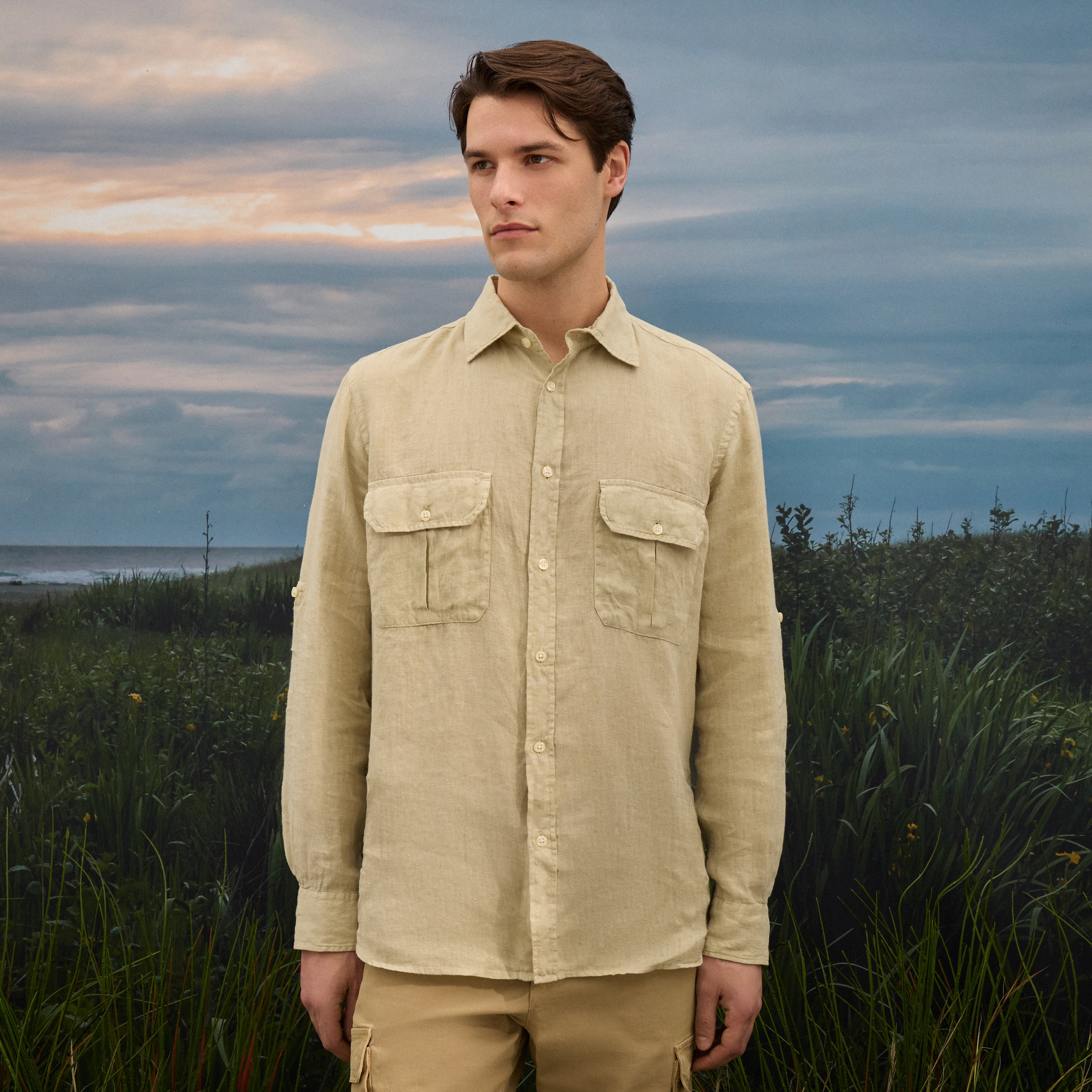 Verhunt - Camisa de lino lavado de hombre.