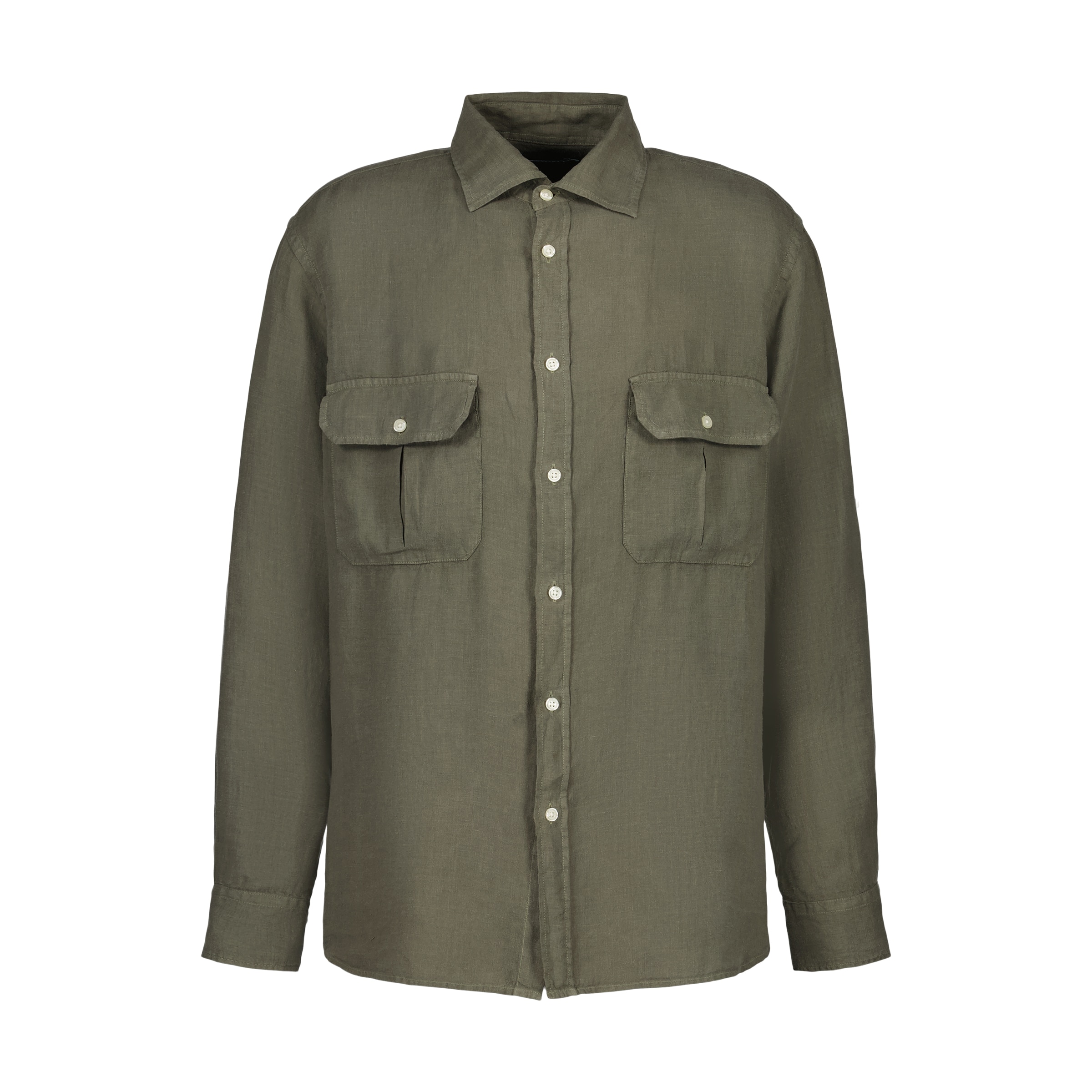 Camisa de Linho de Homem com Lavagem Verde-escuro-5