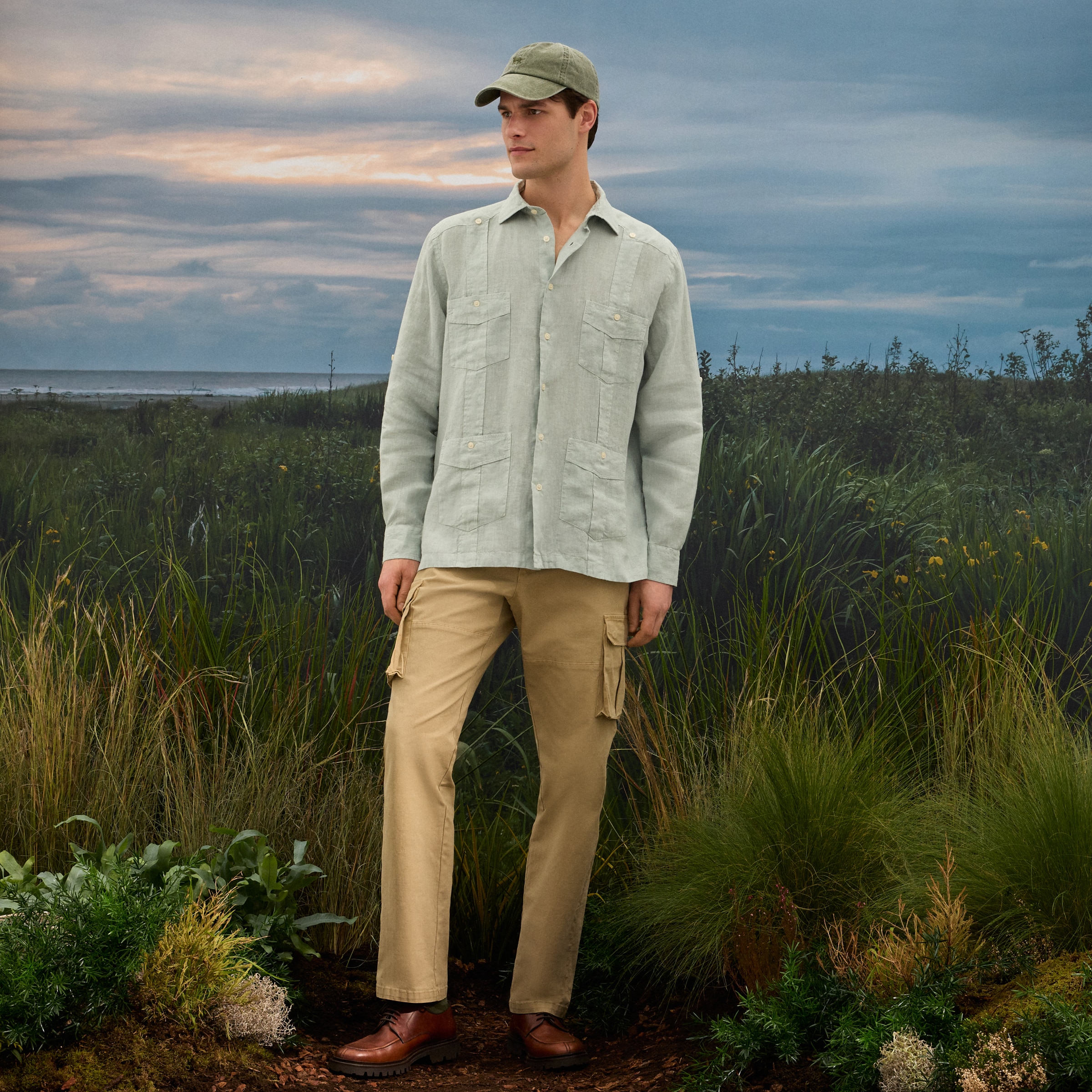 Camisa Guayabera de Linho de Homem com Lavagem Bege-2