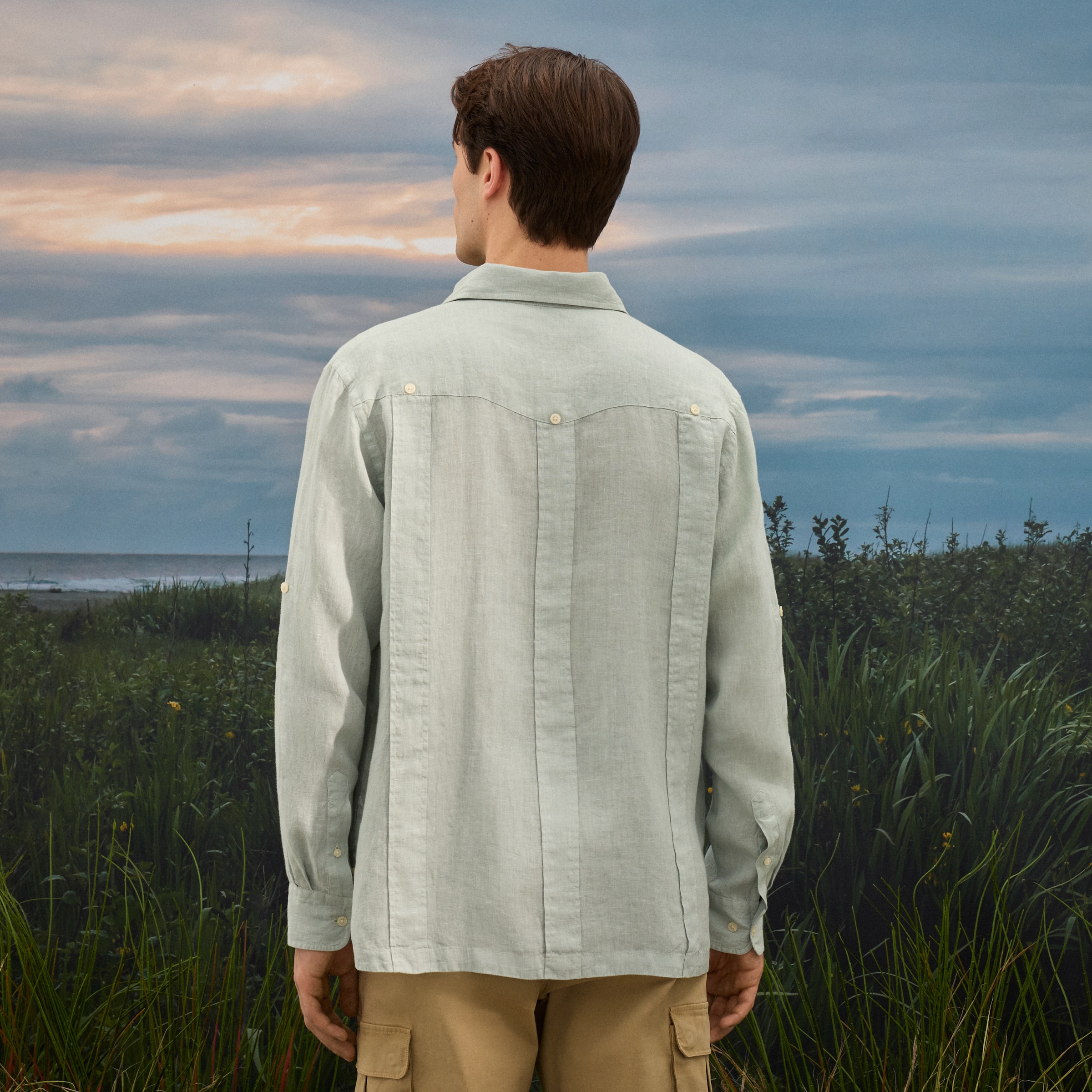 Camisa Guayabera de Linho de Homem com Lavagem Bege-3