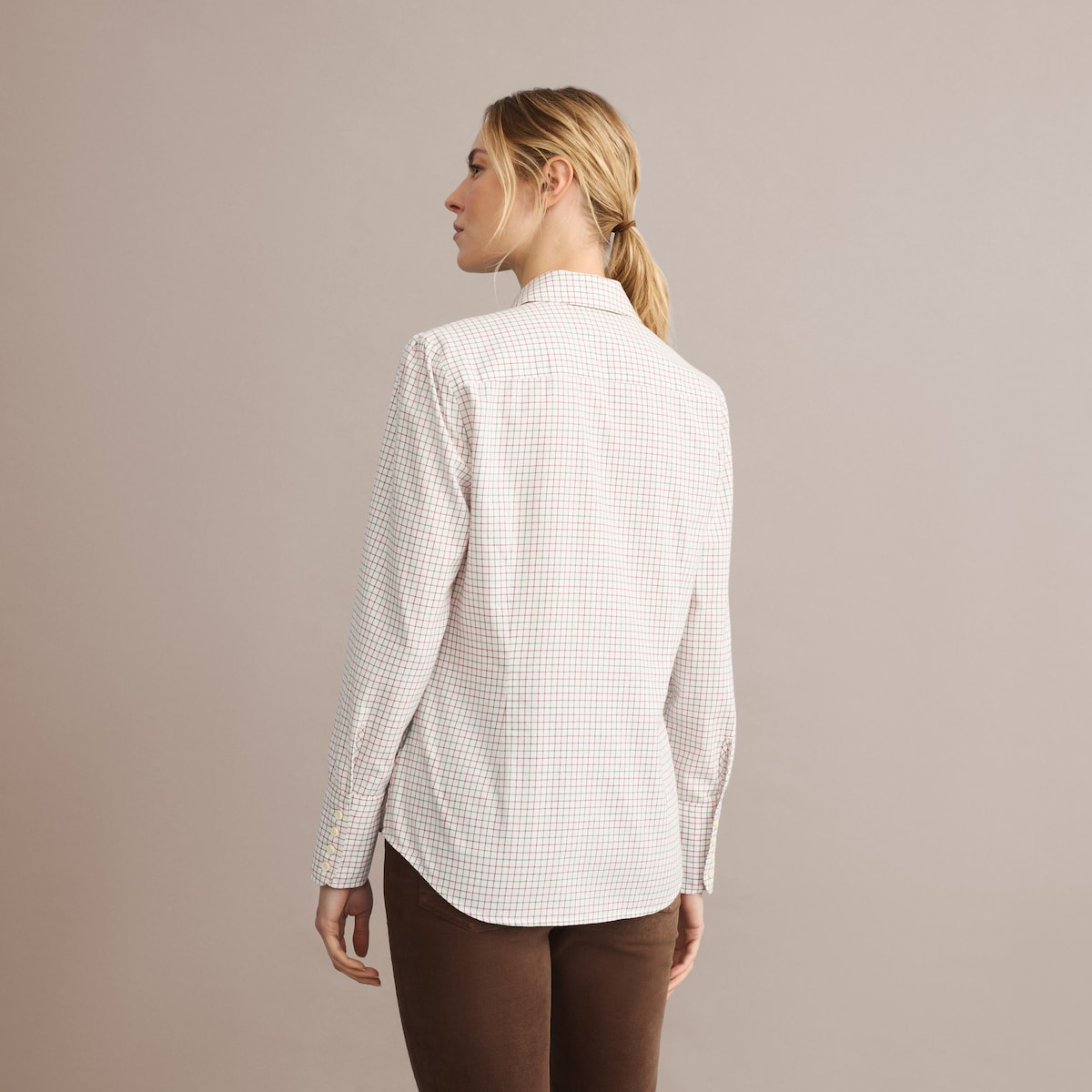 Camisa aos quadrados de mulher Verde-4