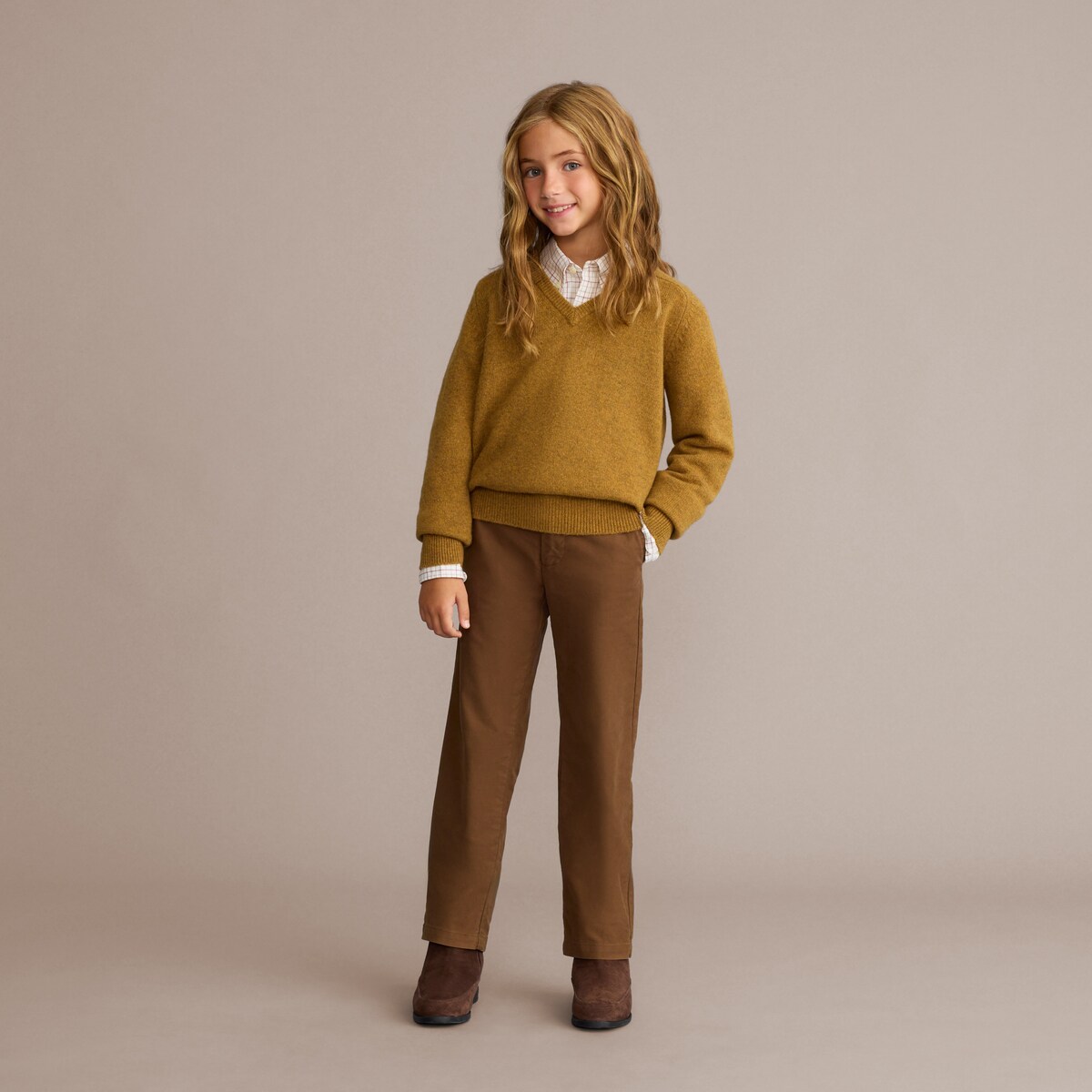 Camisa aos quadrados Bege-3