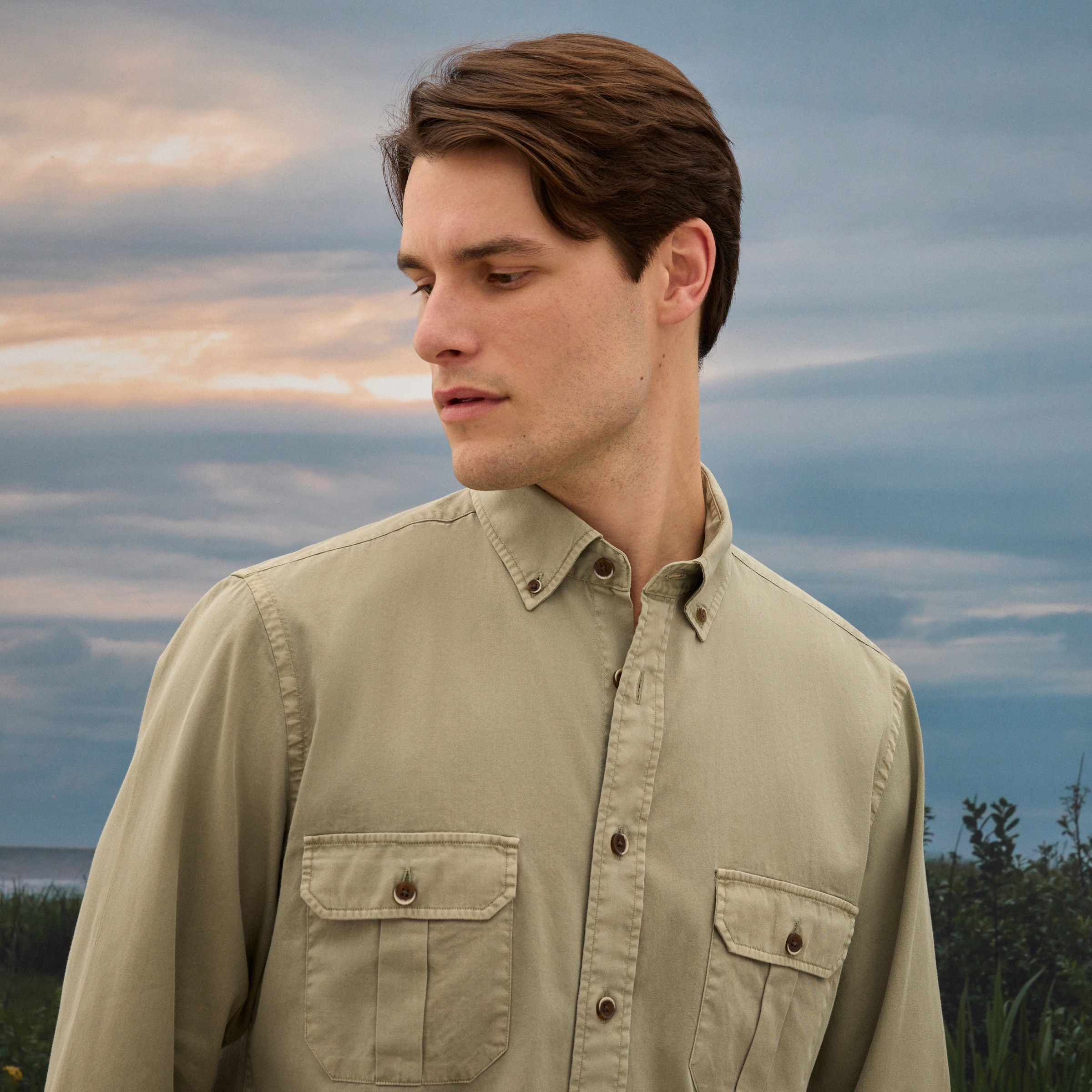 Camisa Estilo Safari de Homem Verde-1