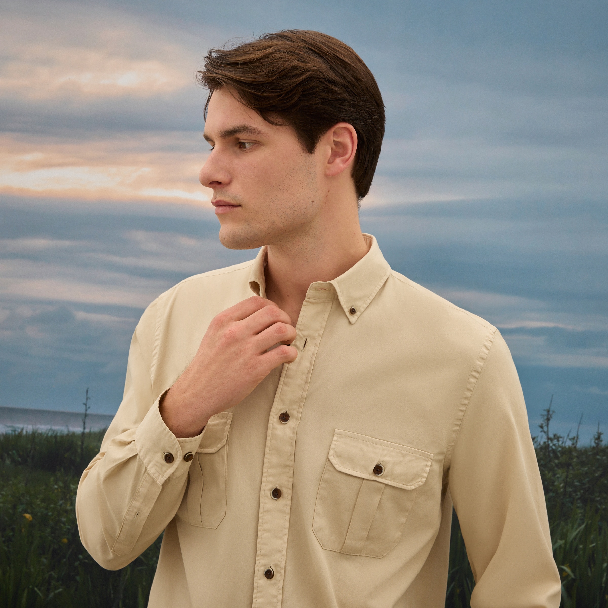 Camisa Estilo Safari de Homem Castanho-1