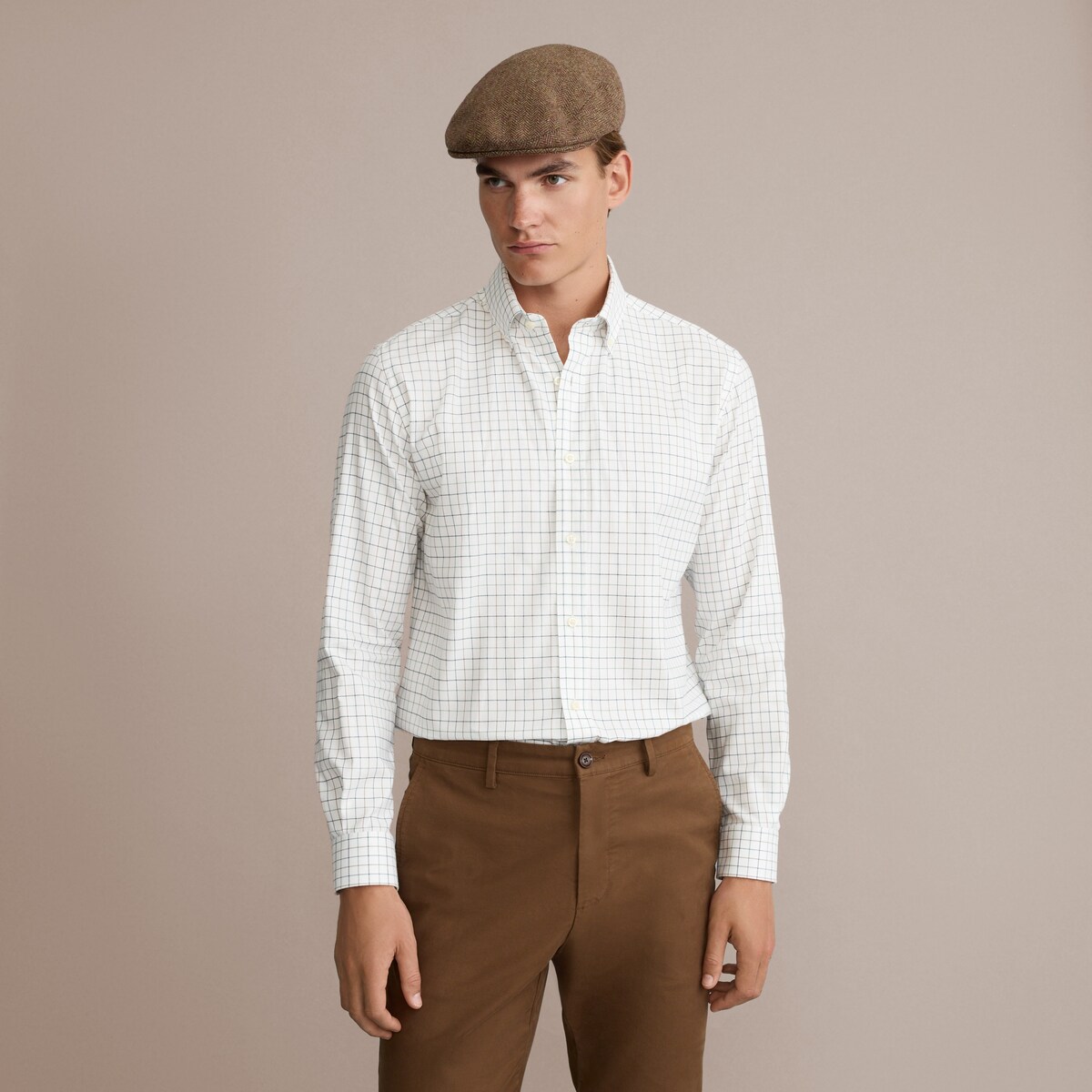 Camisa de Homem aos Quadrados Grandes com Fundo Claro Azul-2