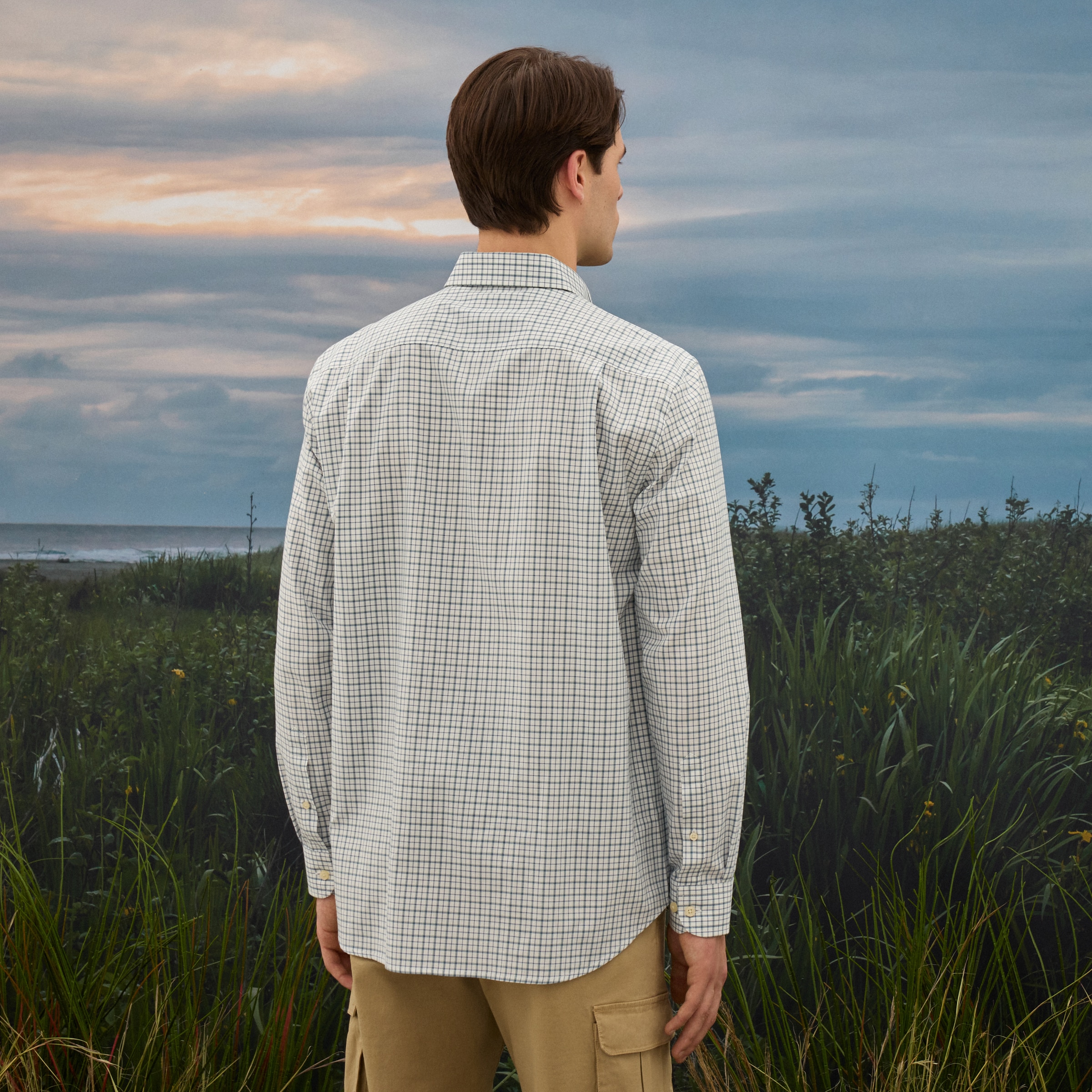 Camisa aos Quadrados Botton Down de Homem Azul-3