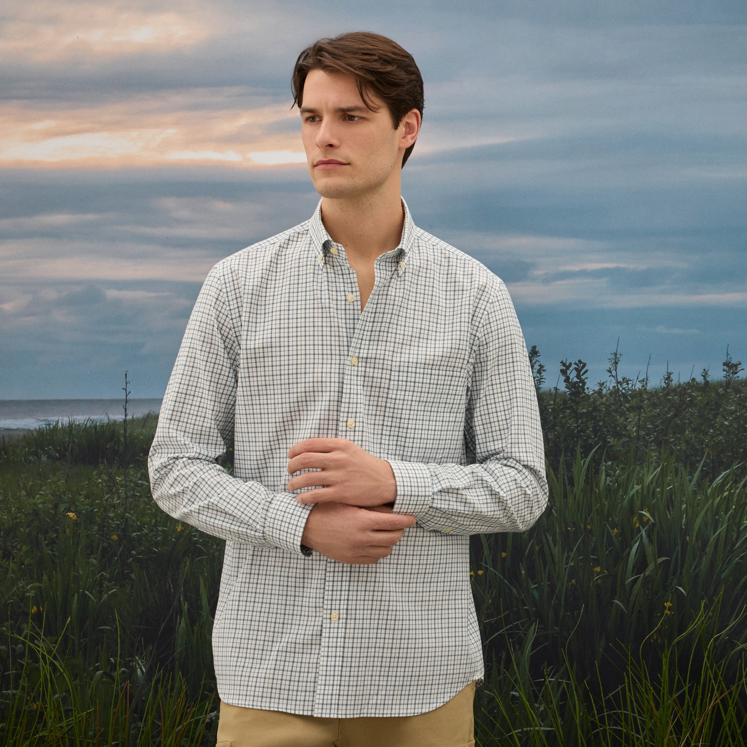 Camisa aos Quadrados Botton Down de Homem Azul-4