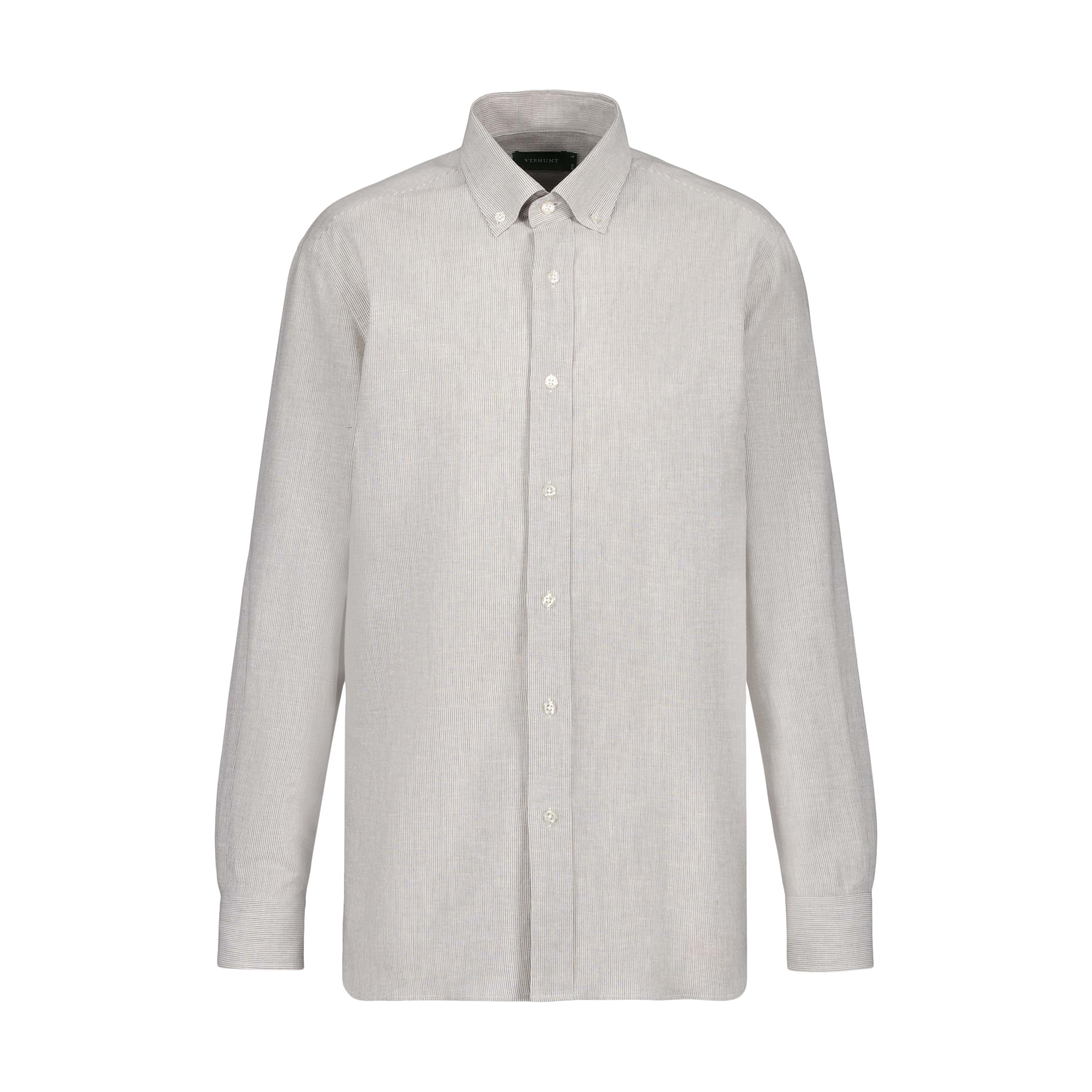 Camisa de Linho às Riscas de Homem Bege-5