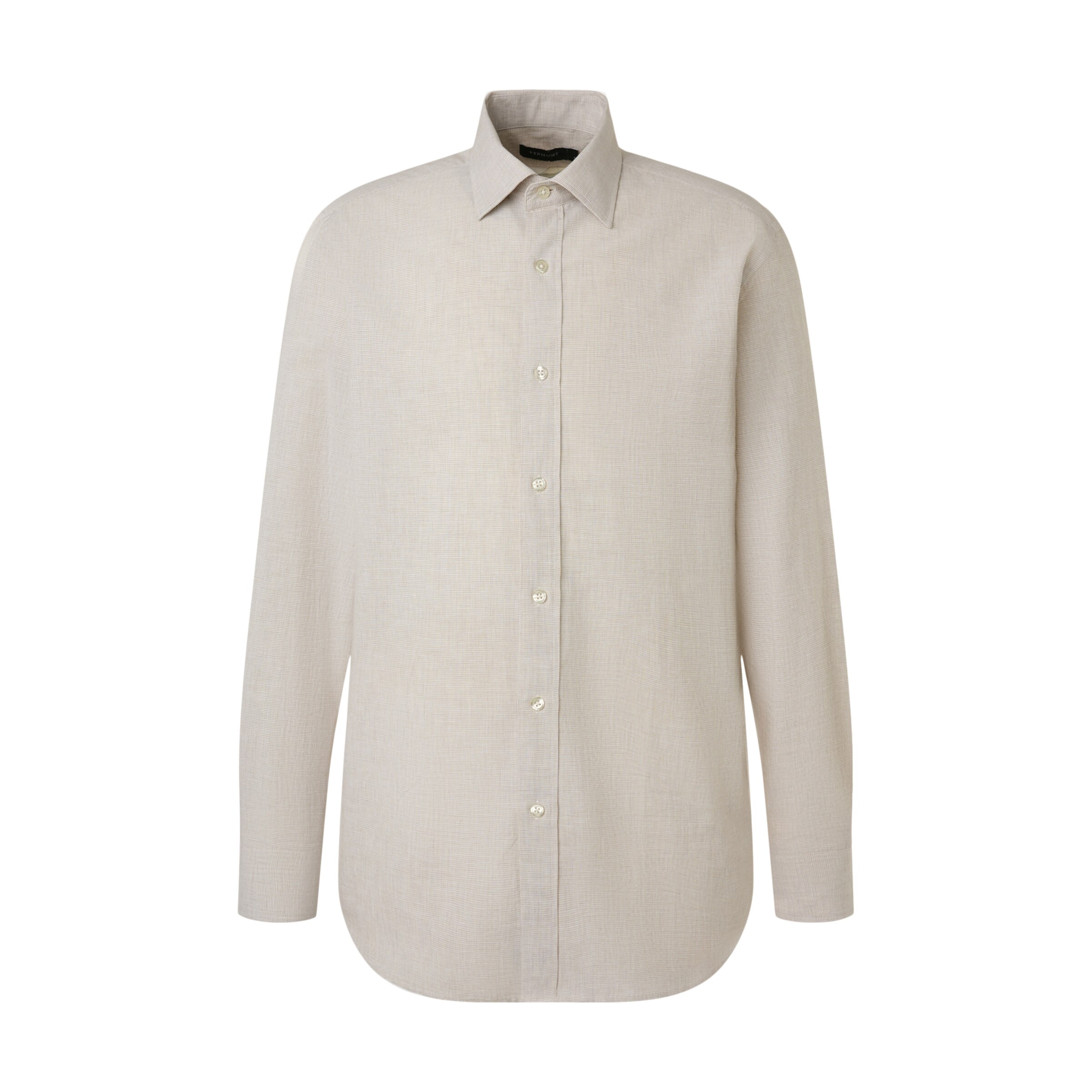 Camisa de Linho de Homem com Pied-de-Poule Bege-5