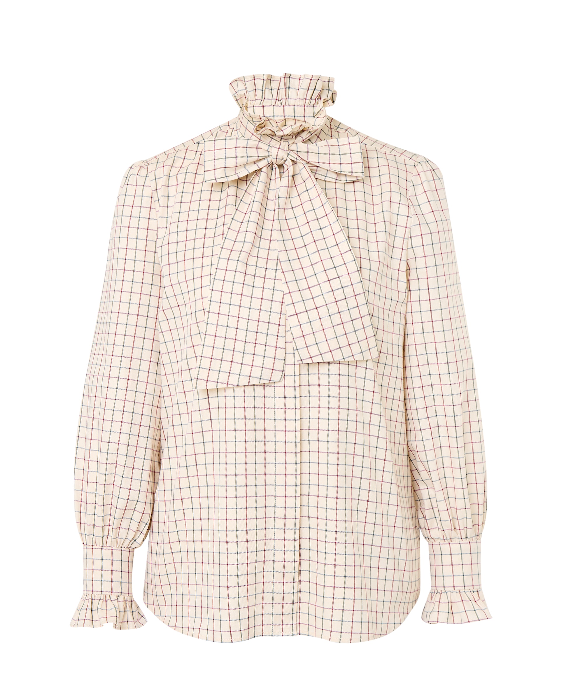 Camisa aos Quadrados de Mulher com Laço Branco-4