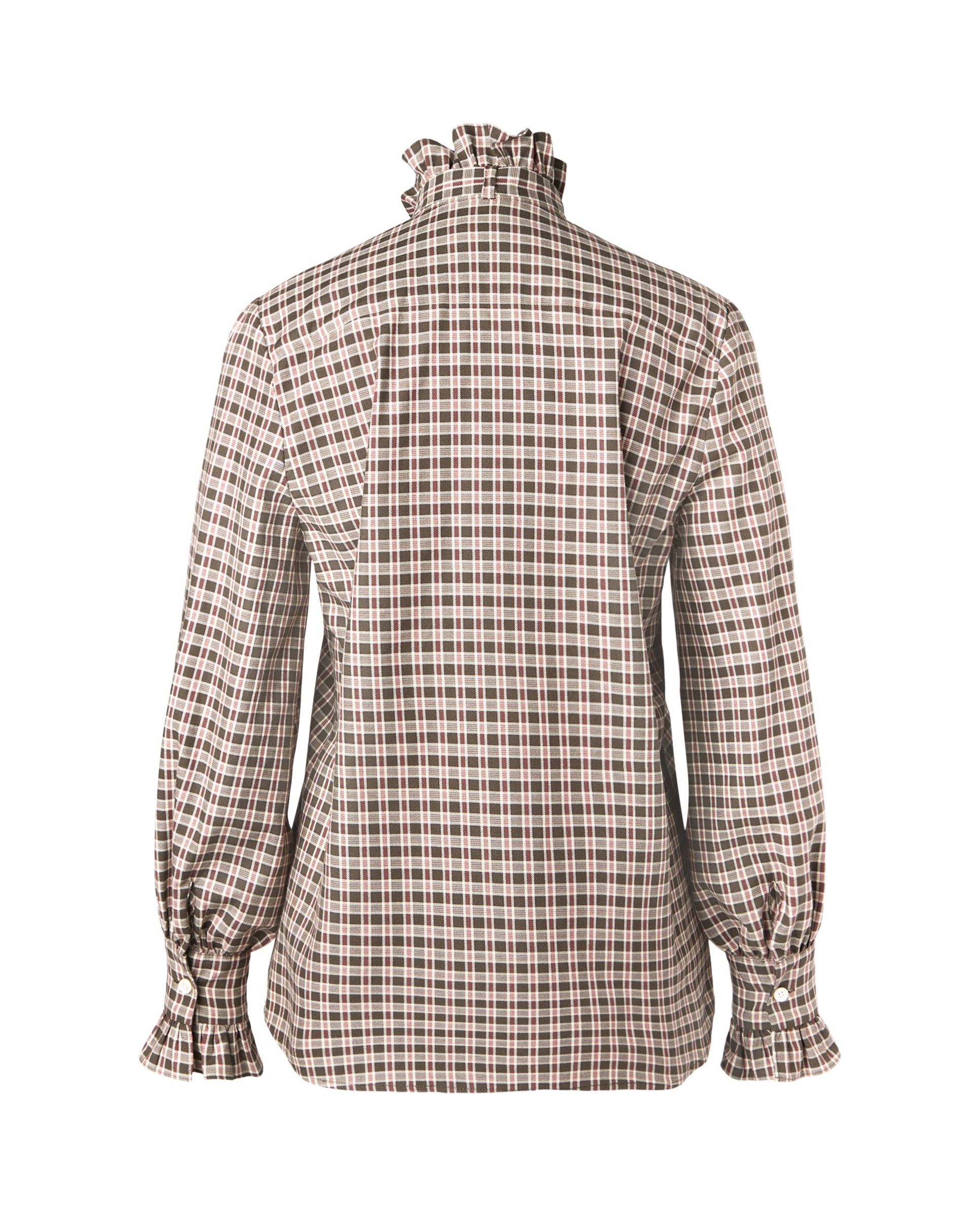 Camisa aos Quadrados de Mulher com Laço Caqui-2