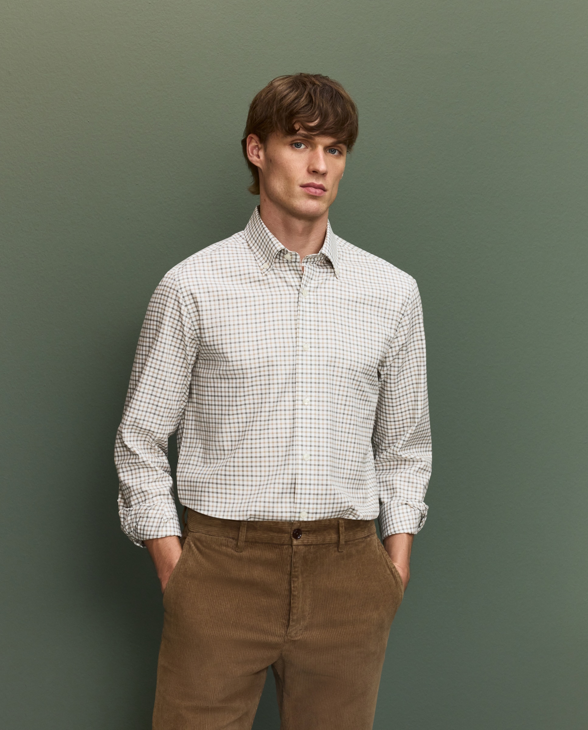 Camisa cuadro doble hombre - Beige Beige-1