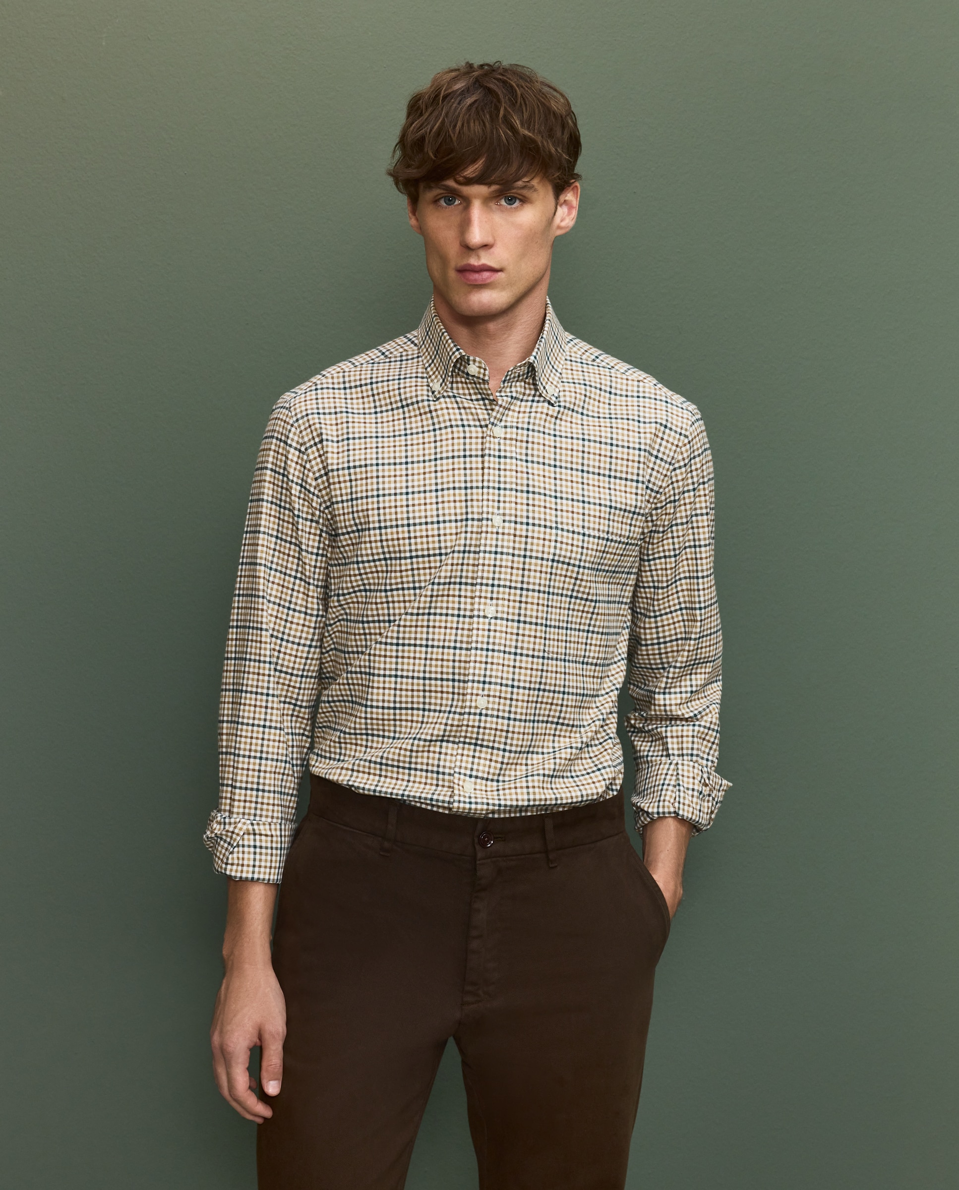 Camisa multicuadro hombre - Mostaza Mostaza-1