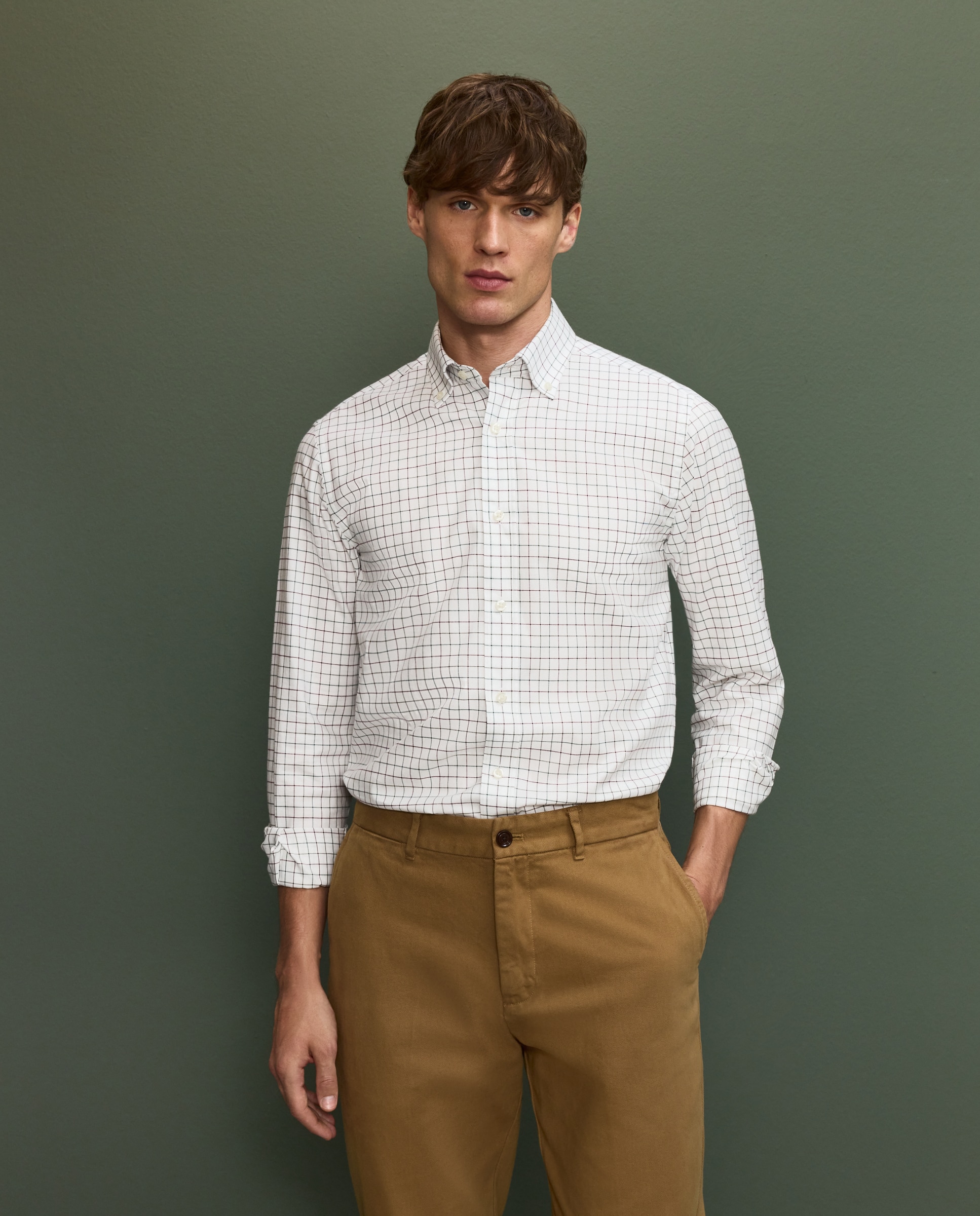 Camisa cuadro perfil fino hombre - Mostaza Mostaza-1