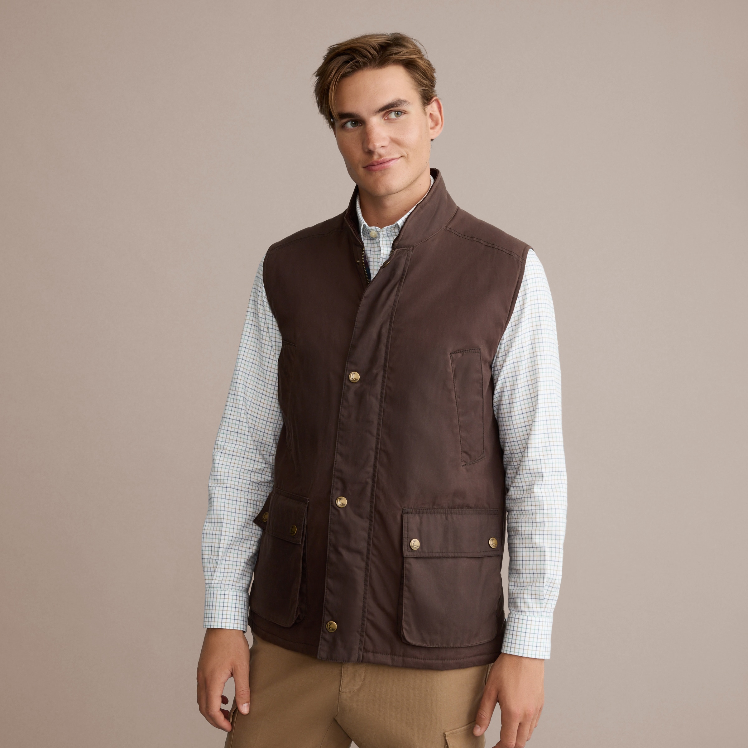 Colete Encerado e Acolchoado de Homem Castanho-2