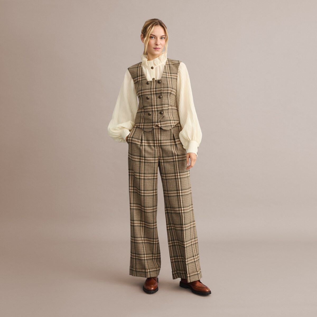 Calças Largas aos Quadrados Verde-2