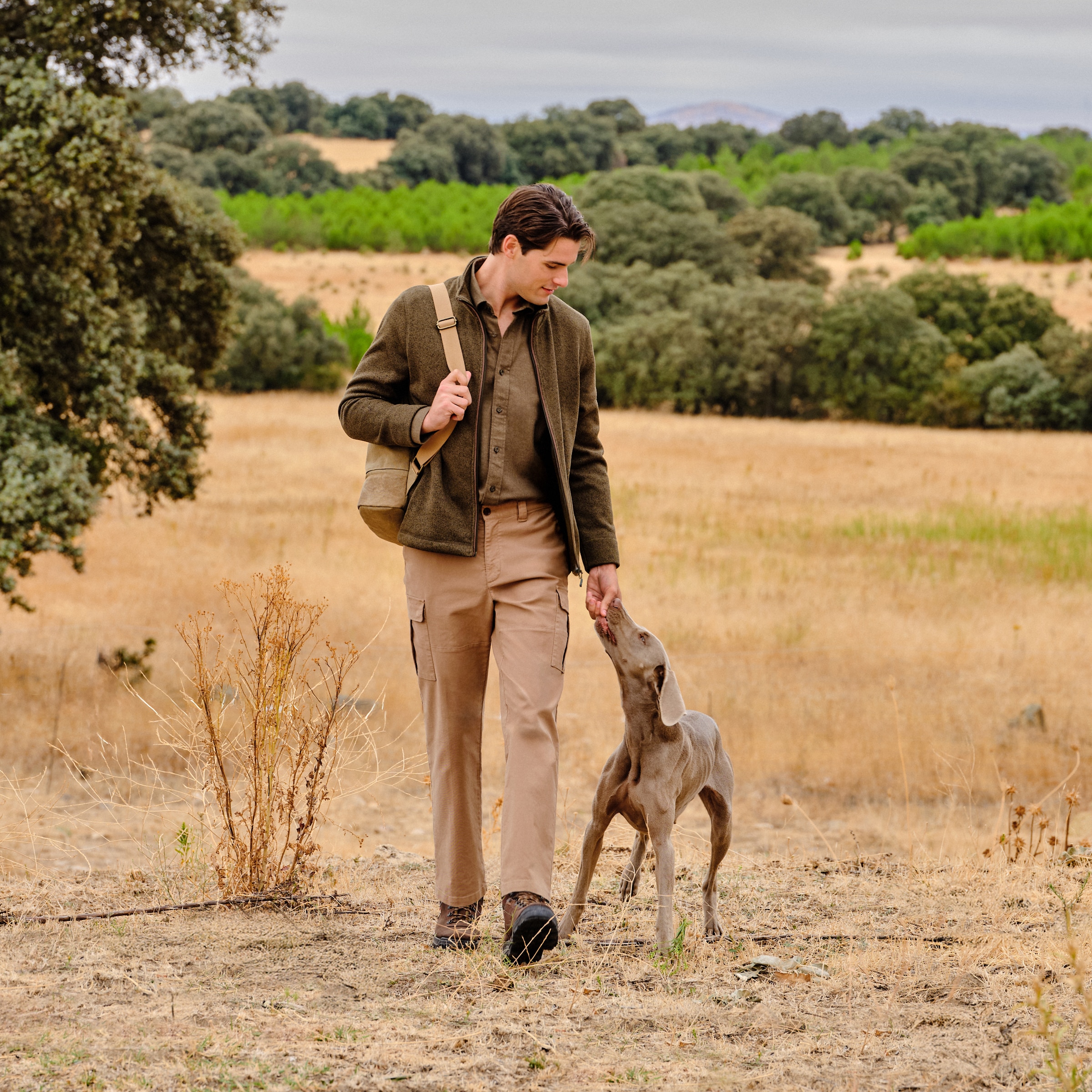 Calças Cargo de Algodão de Homem Bege-1