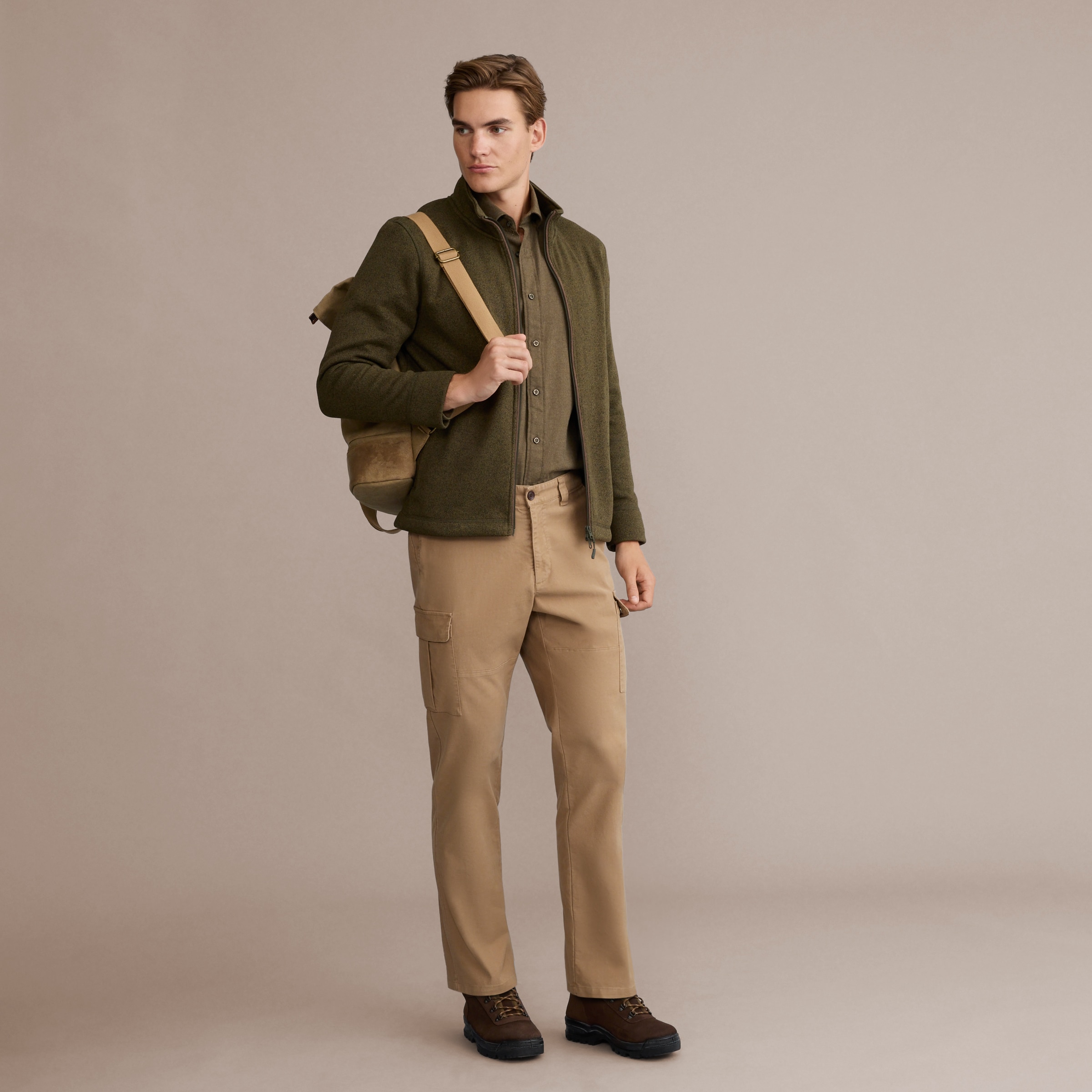 Calças Cargo de Algodão de Homem Bege-2