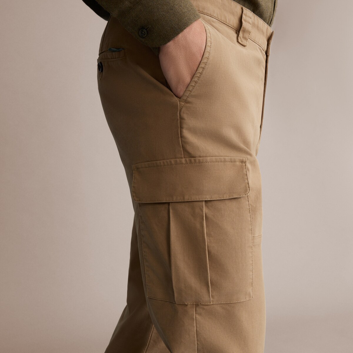 Calças Cargo de Algodão de Homem Bege-4