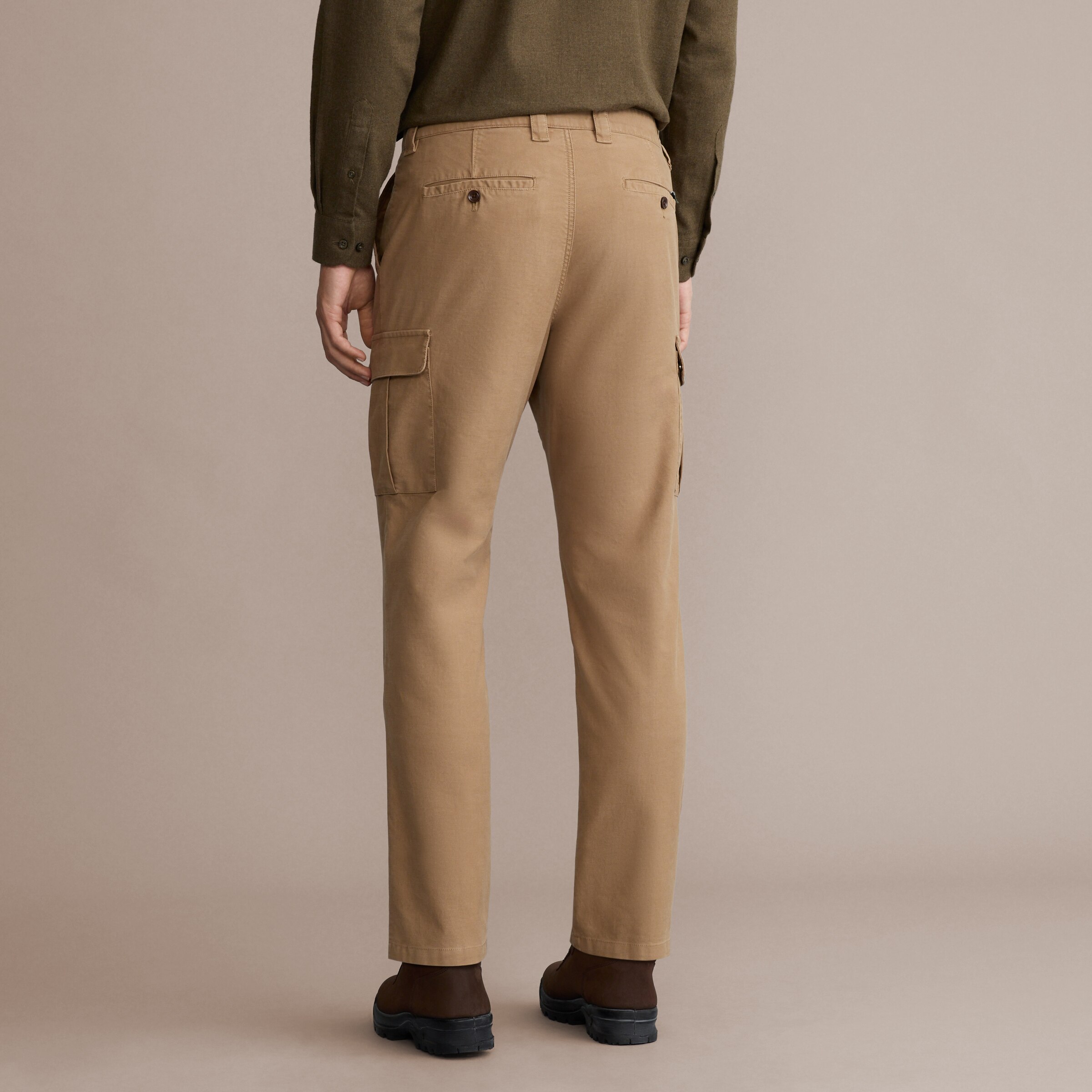 Calças Cargo de Algodão de Homem Bege-5