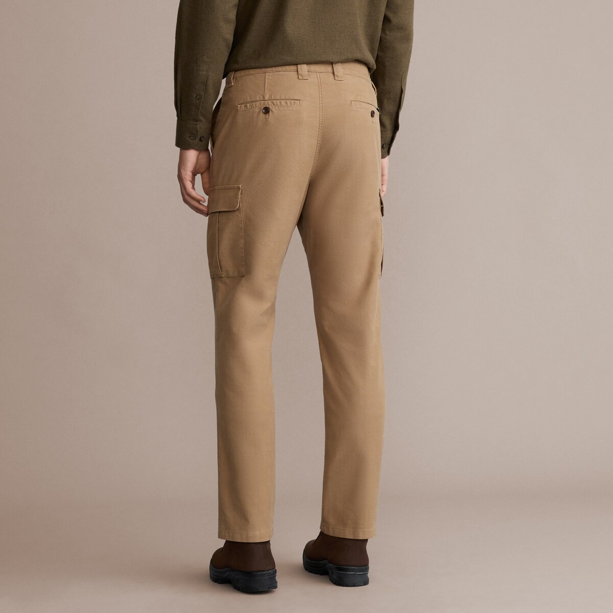 Calças Cargo de Algodão de Homem Bege-5