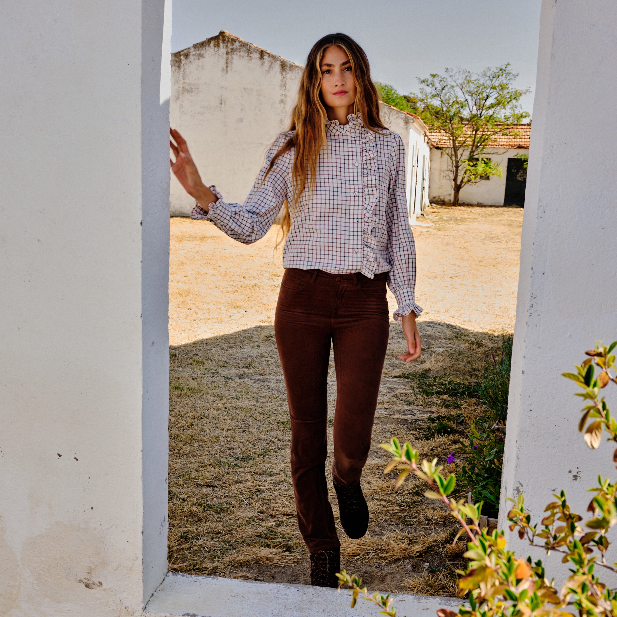 Calças Básicas de Mulher com 5 Bolsos Verde-1