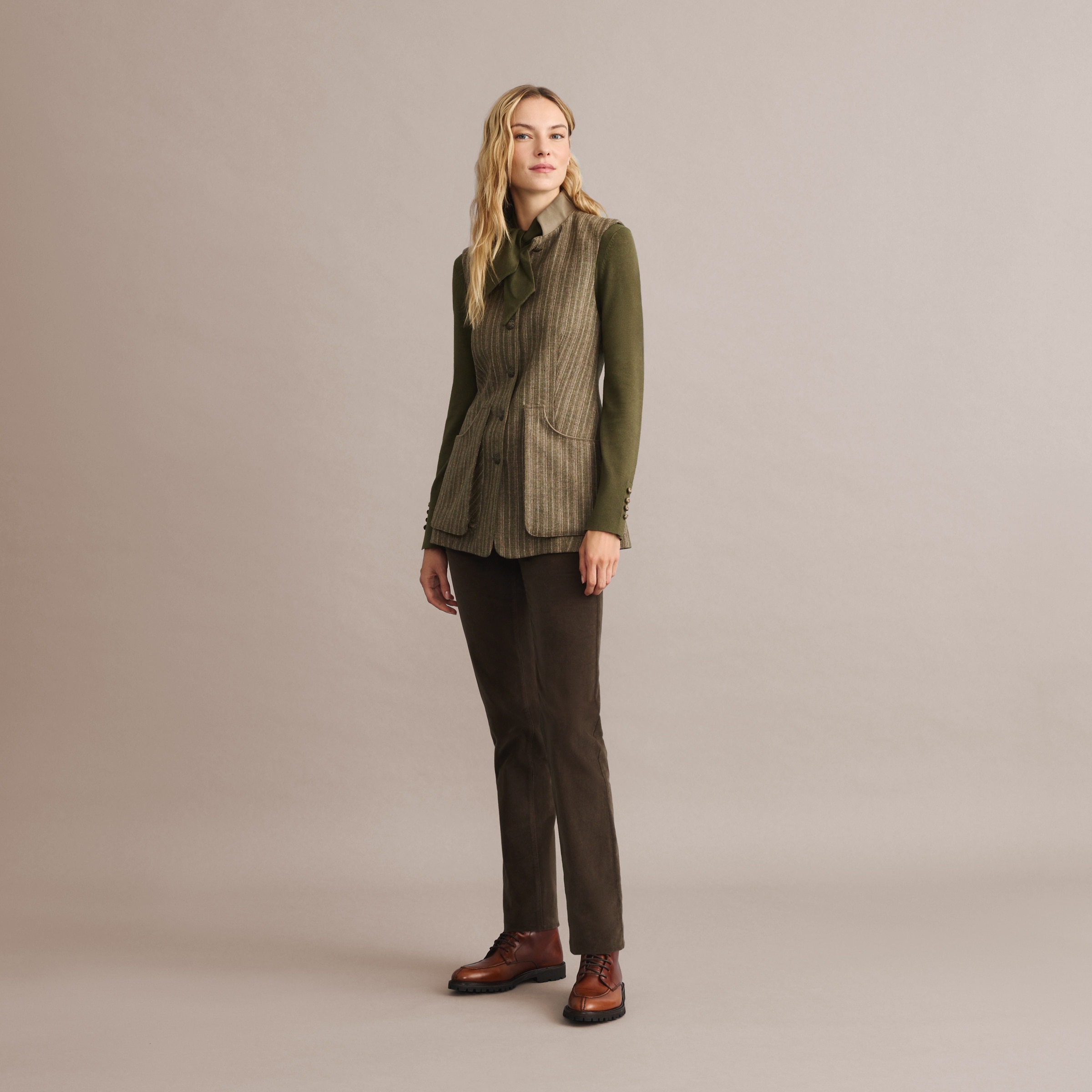 Calças Básicas de Mulher com 5 Bolsos Verde-2