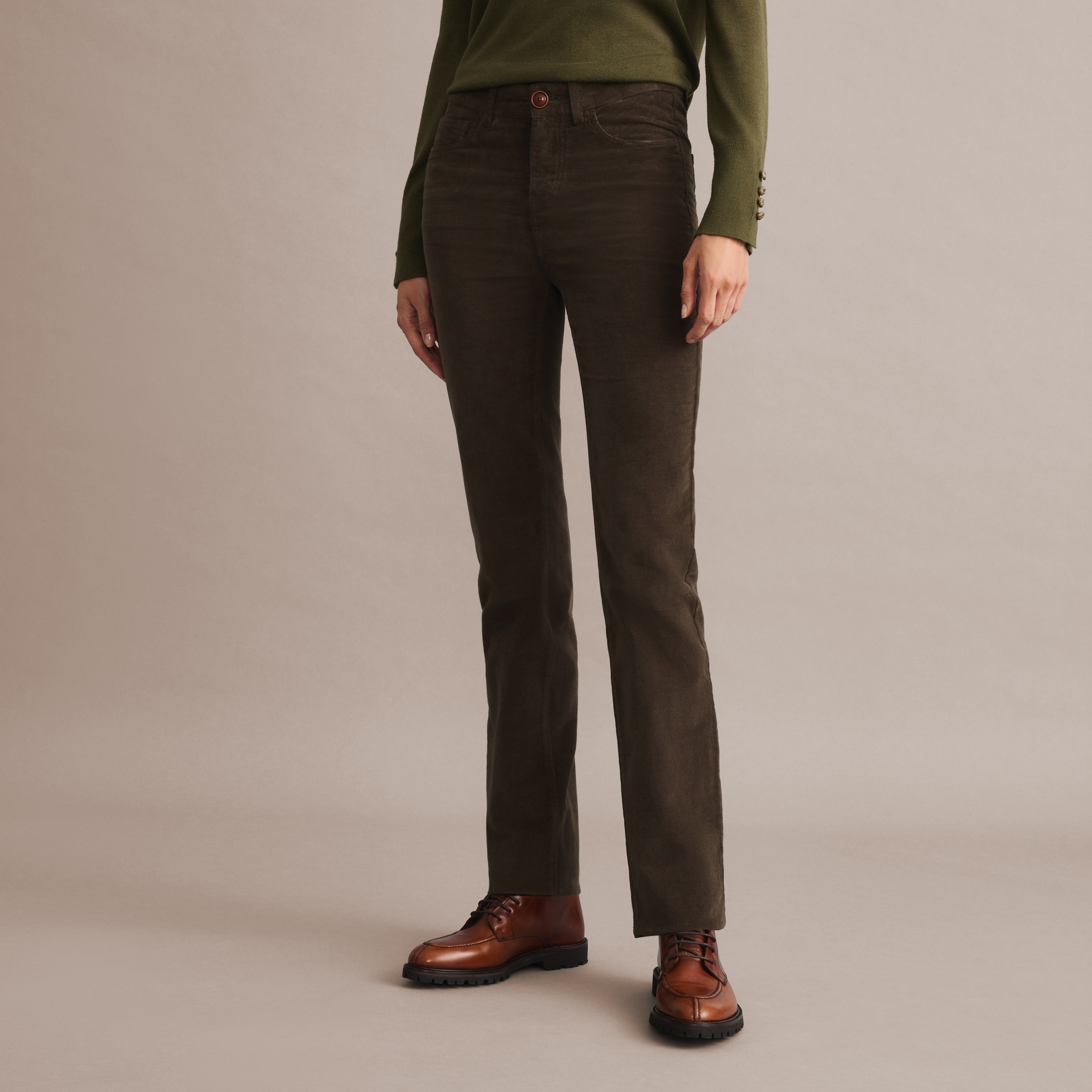 Calças Básicas de Mulher com 5 Bolsos Verde-3