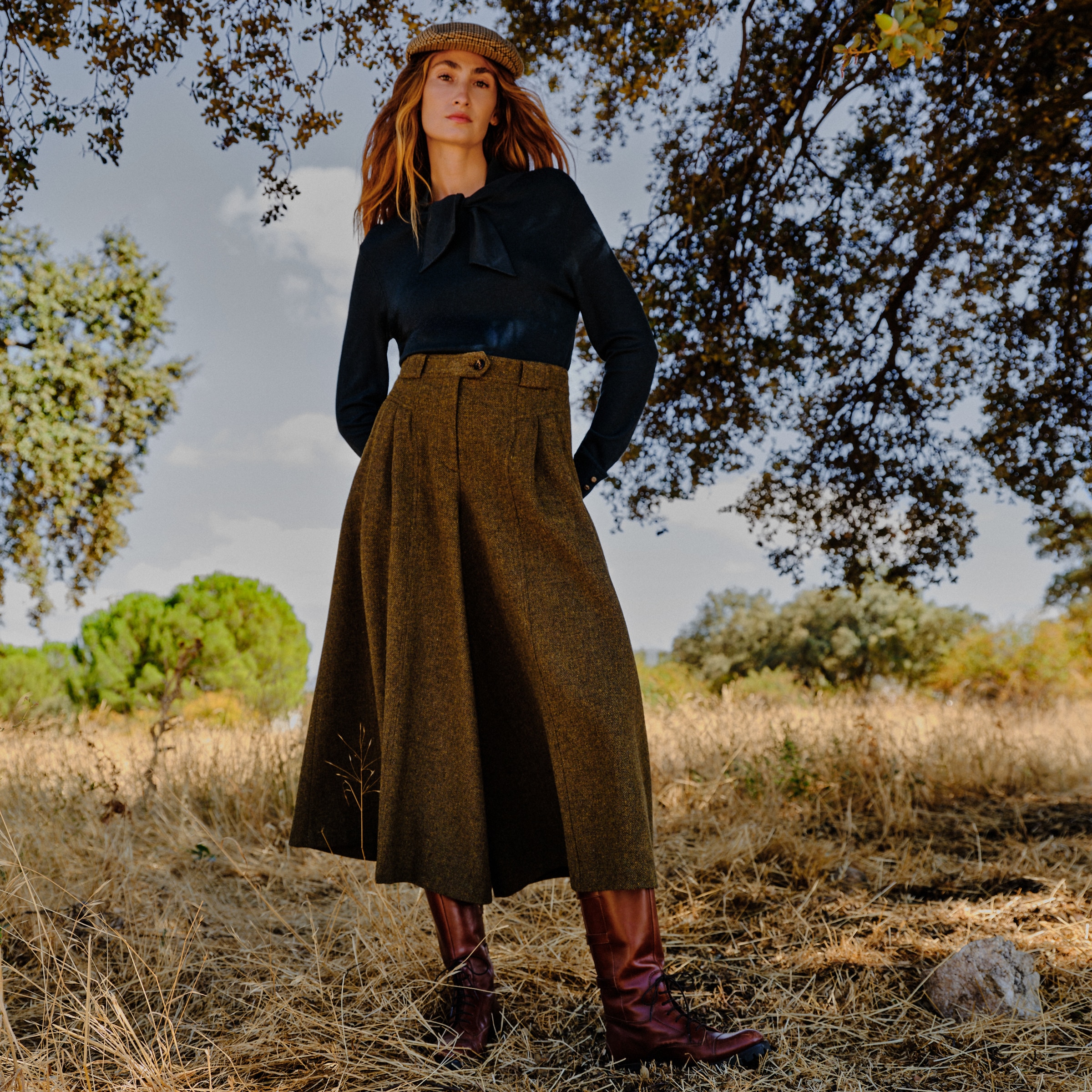 Saia-Calça Tweed de Mulher Verde-escuro-1