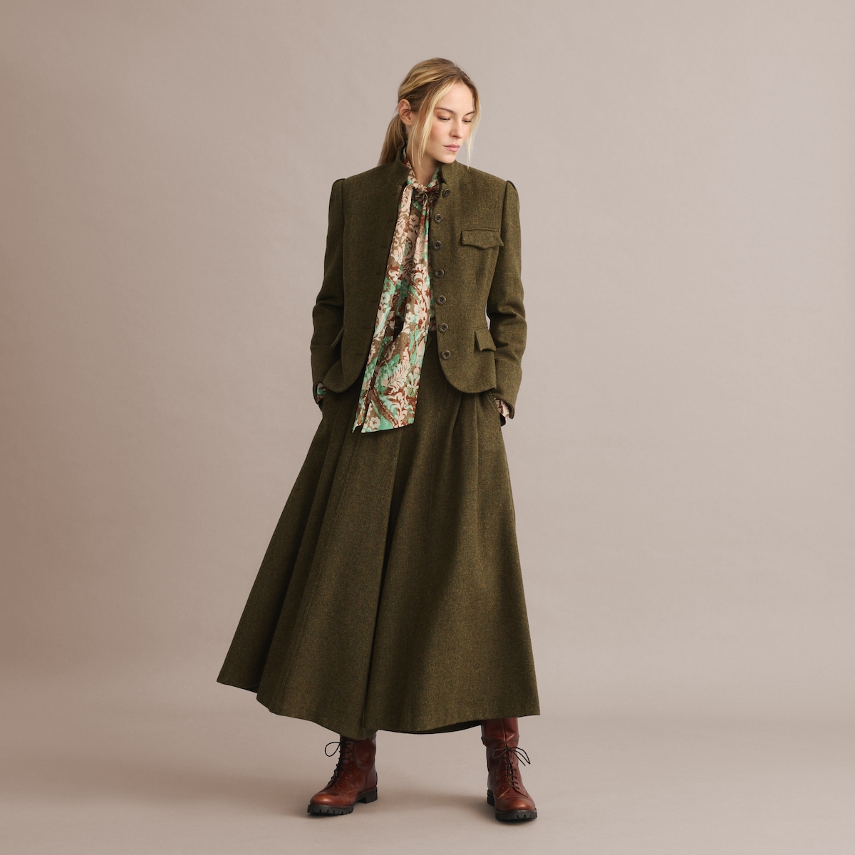 Saia-Calça Tweed de Mulher Verde-escuro-2