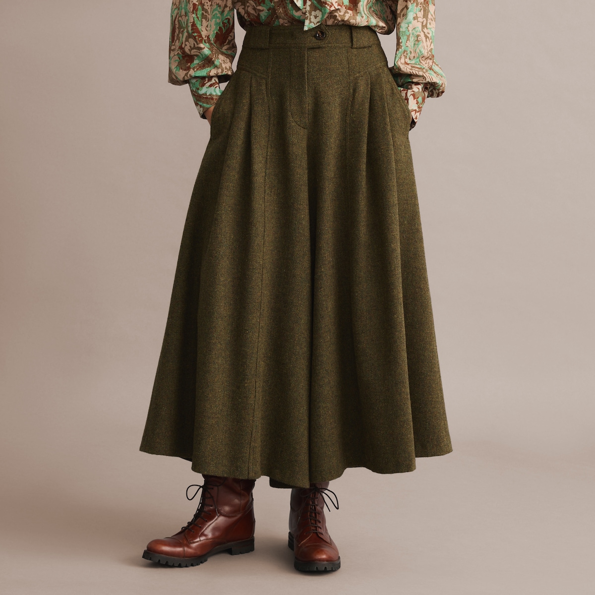 Saia-Calça Tweed de Mulher Verde-escuro-3