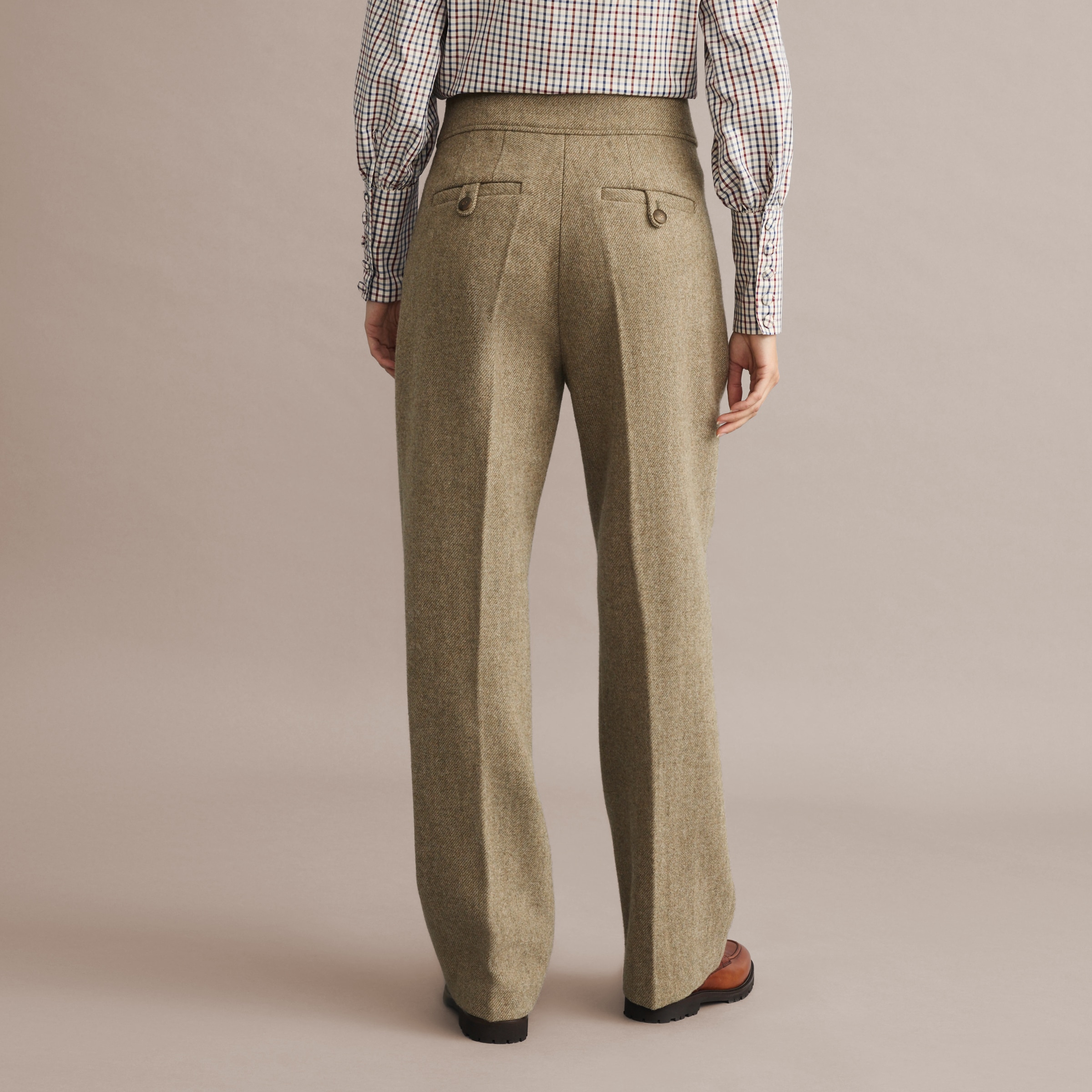 Calças Tweed Básicas de Mulher Verde Água-4