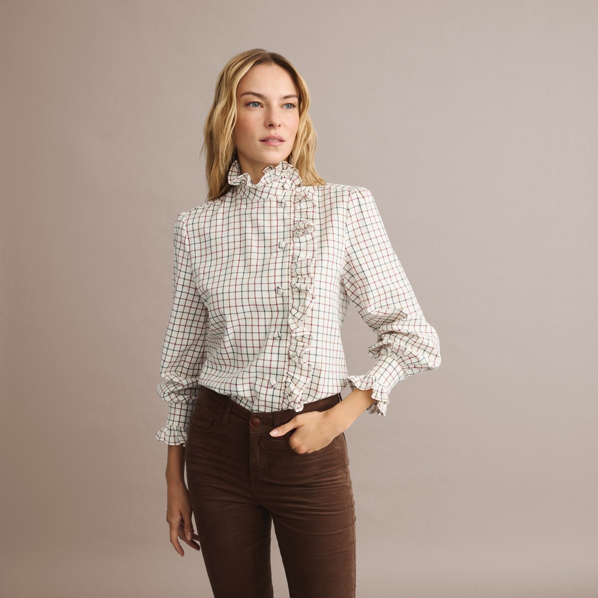 Camisa com Folho Cruzado de Mulher Grená-2