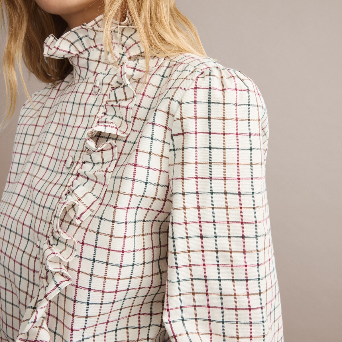 Camisa com Folho Cruzado de Mulher Grená-4