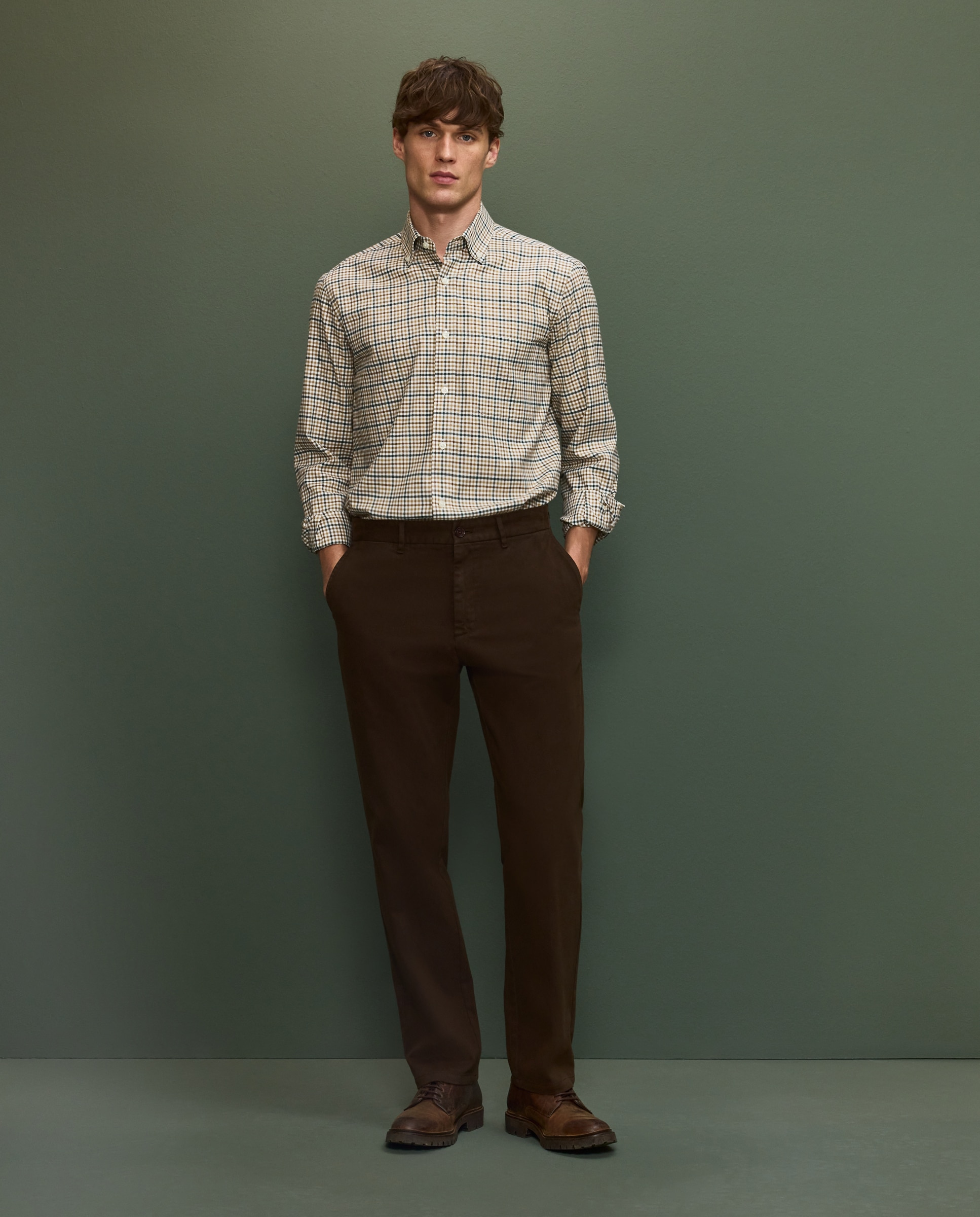 Verhunt Pantalón molesquín con pliegue Verde