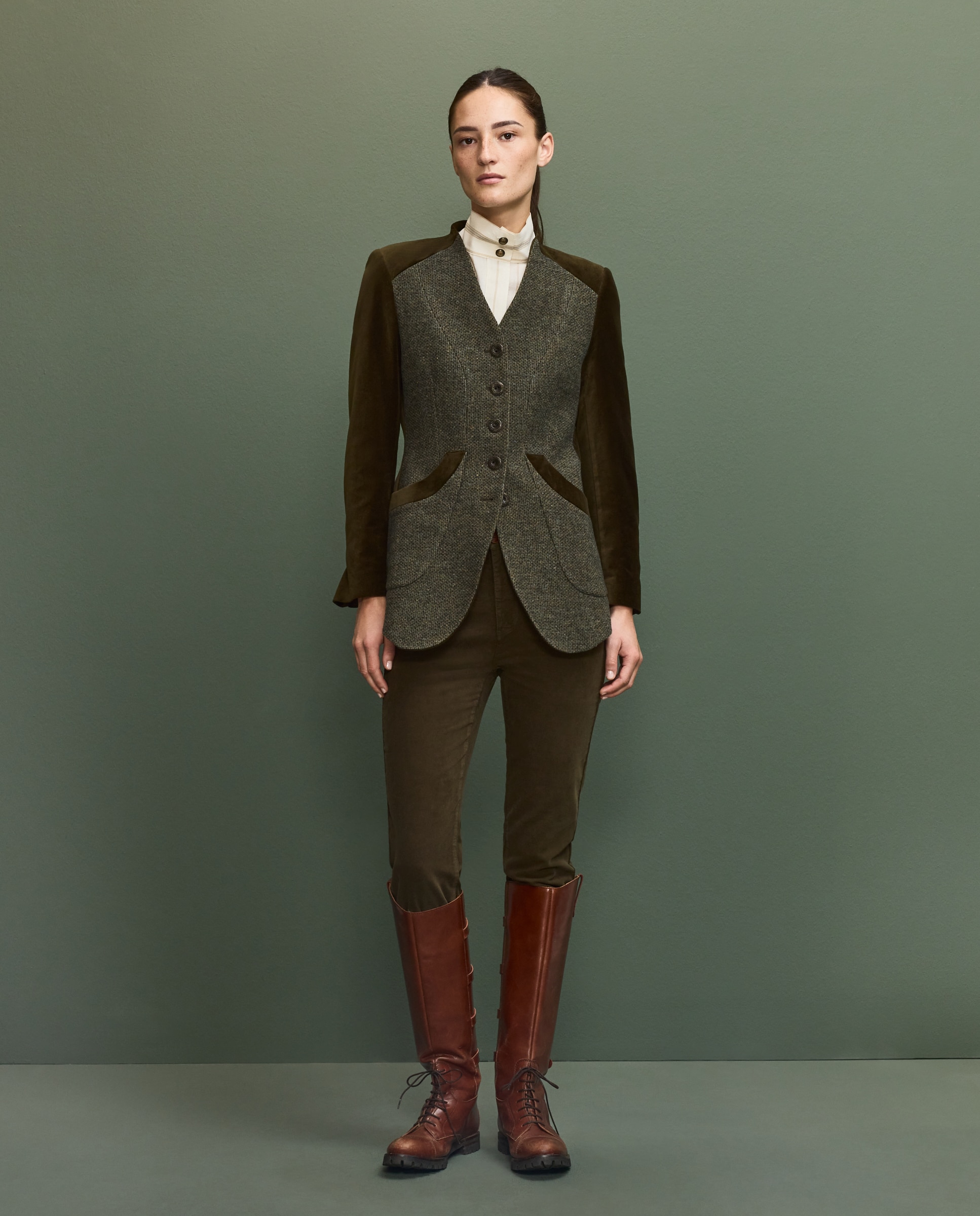 Pantalón básico 5 bolsillos de mujer - Verde Verde-1