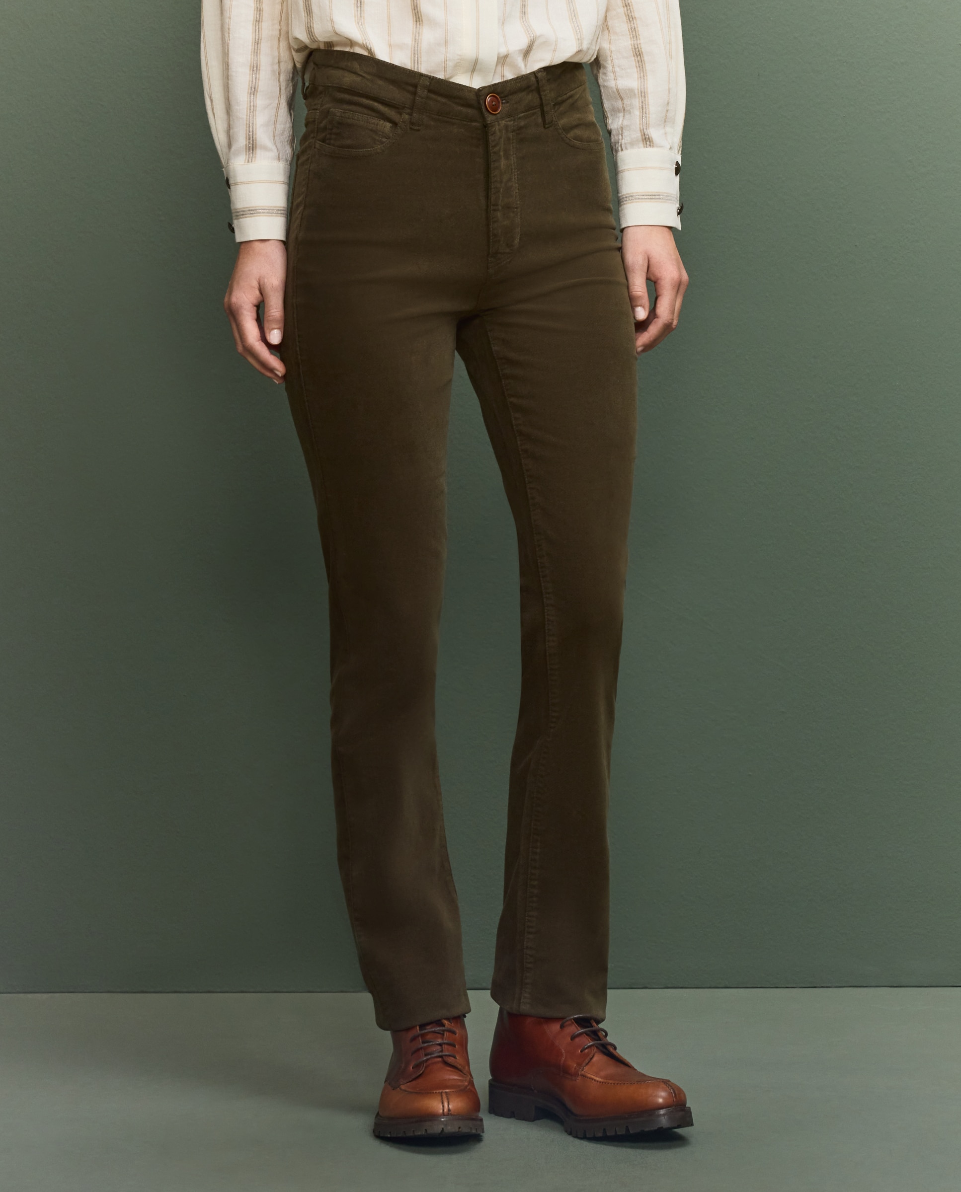 Pantalón básico 5 bolsillos de mujer - Verde Verde-2