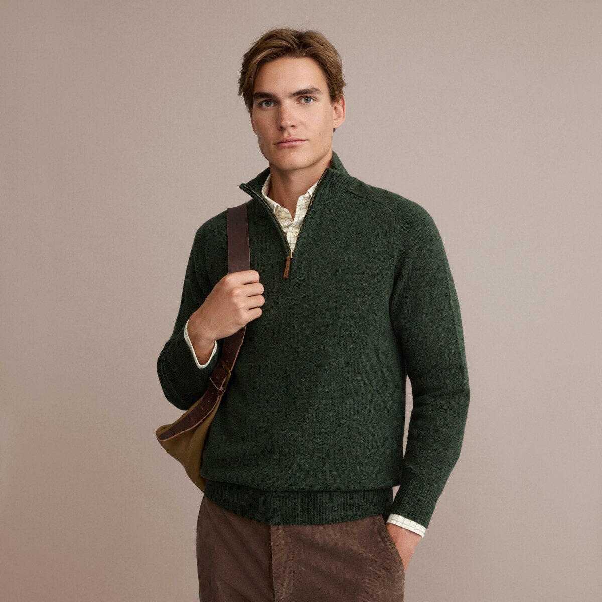 Camisola de Malha com Meio Fecho de Correr Verde-escuro-2