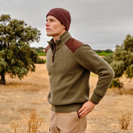 Imagem 0 de Camisola de Malha de Homem com Meio Fecho de Correr e Remendos