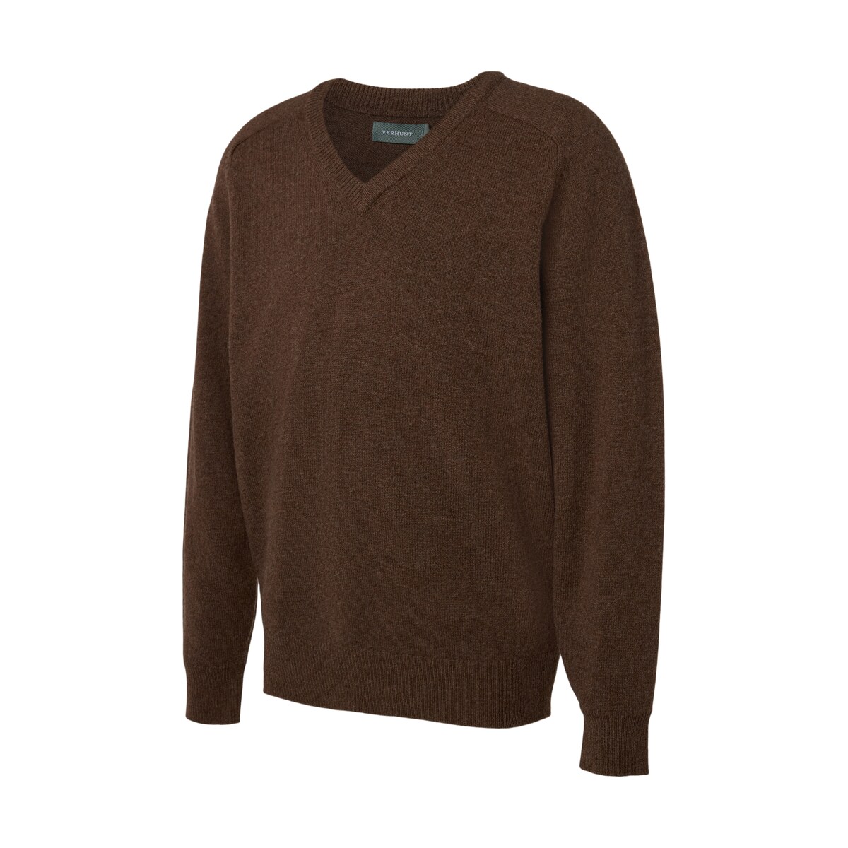 Camisola de Malha Lambswool de Homem com Gola em Bico Castanho-5