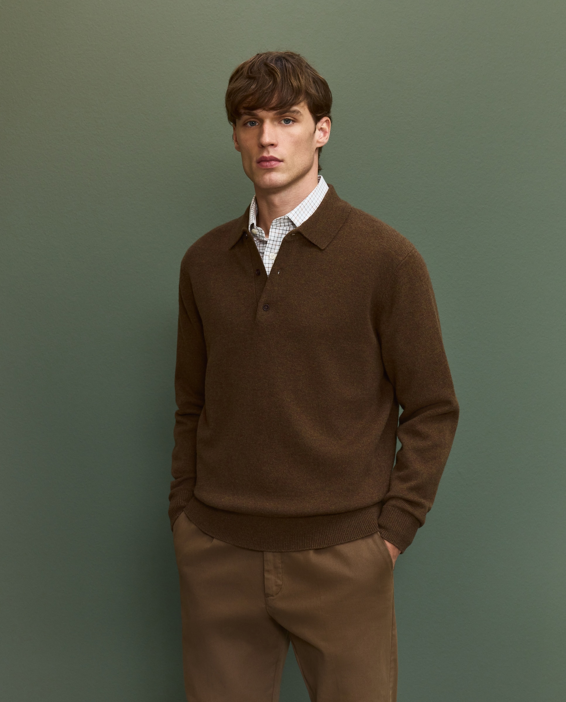 Jersey cuello polo hombre - Marrón Marrón-1
