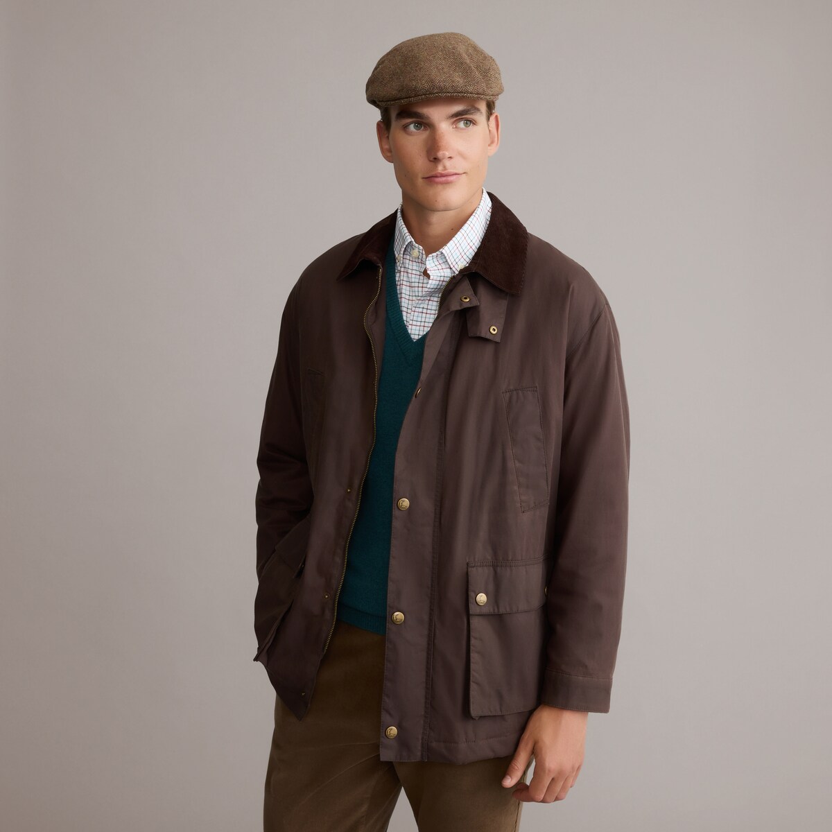 Sobretudo Encerado e Acolchoado Castanho-2