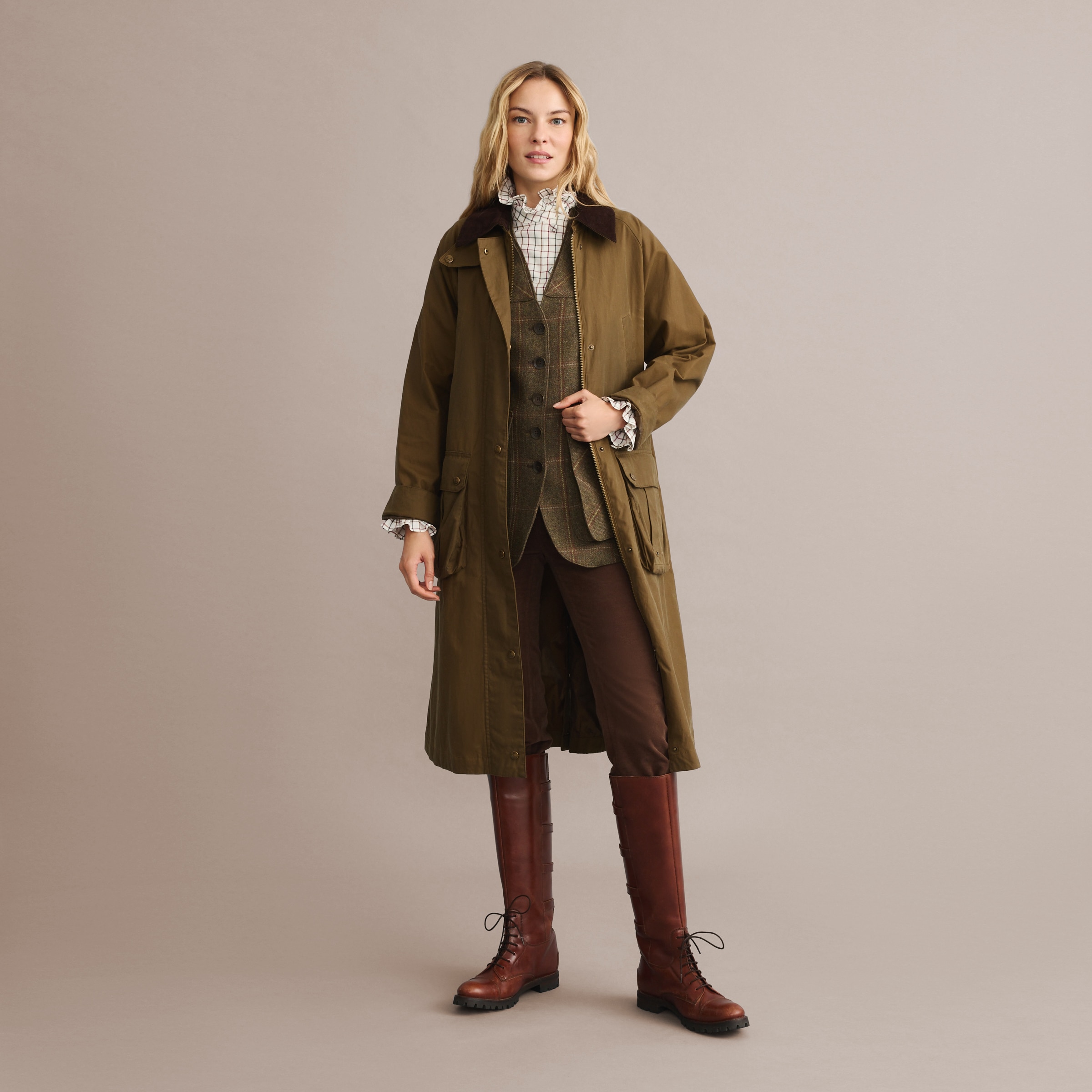 Sobretudo Comprido Encerado de Mulher Castanho-2