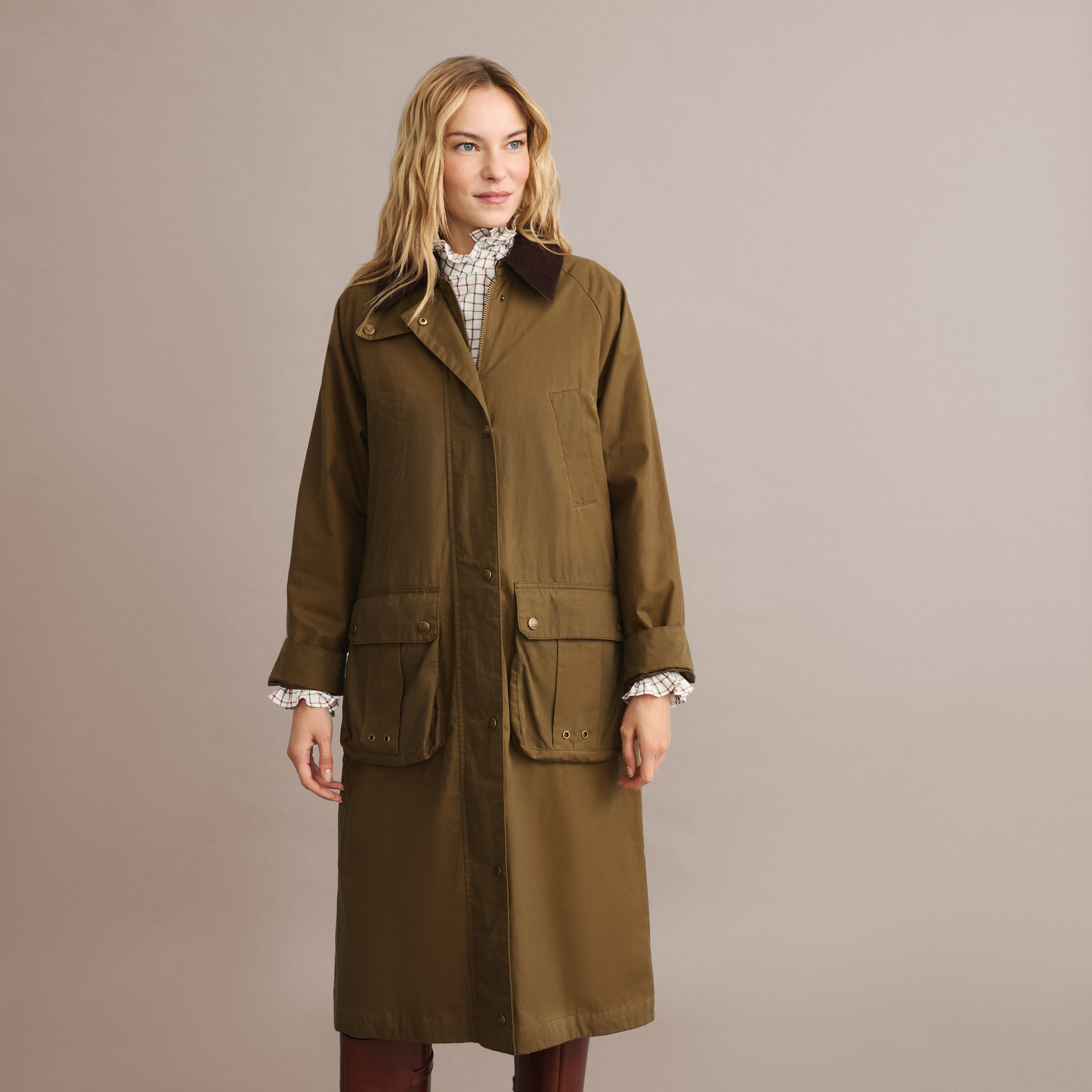 Sobretudo Comprido Encerado de Mulher Castanho-3