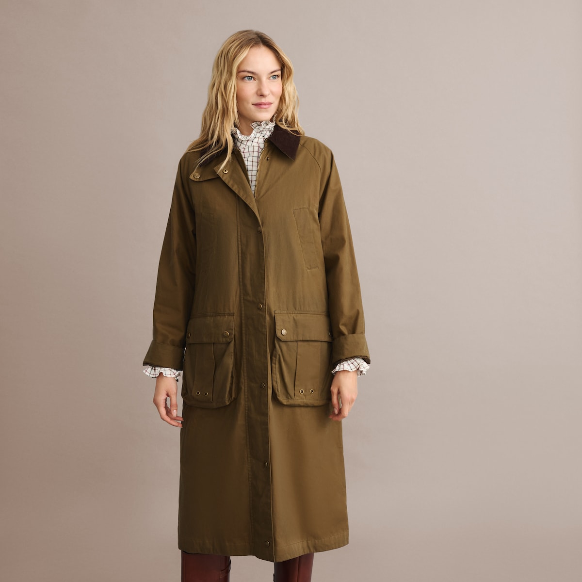 Sobretudo Comprido Encerado de Mulher Castanho-3