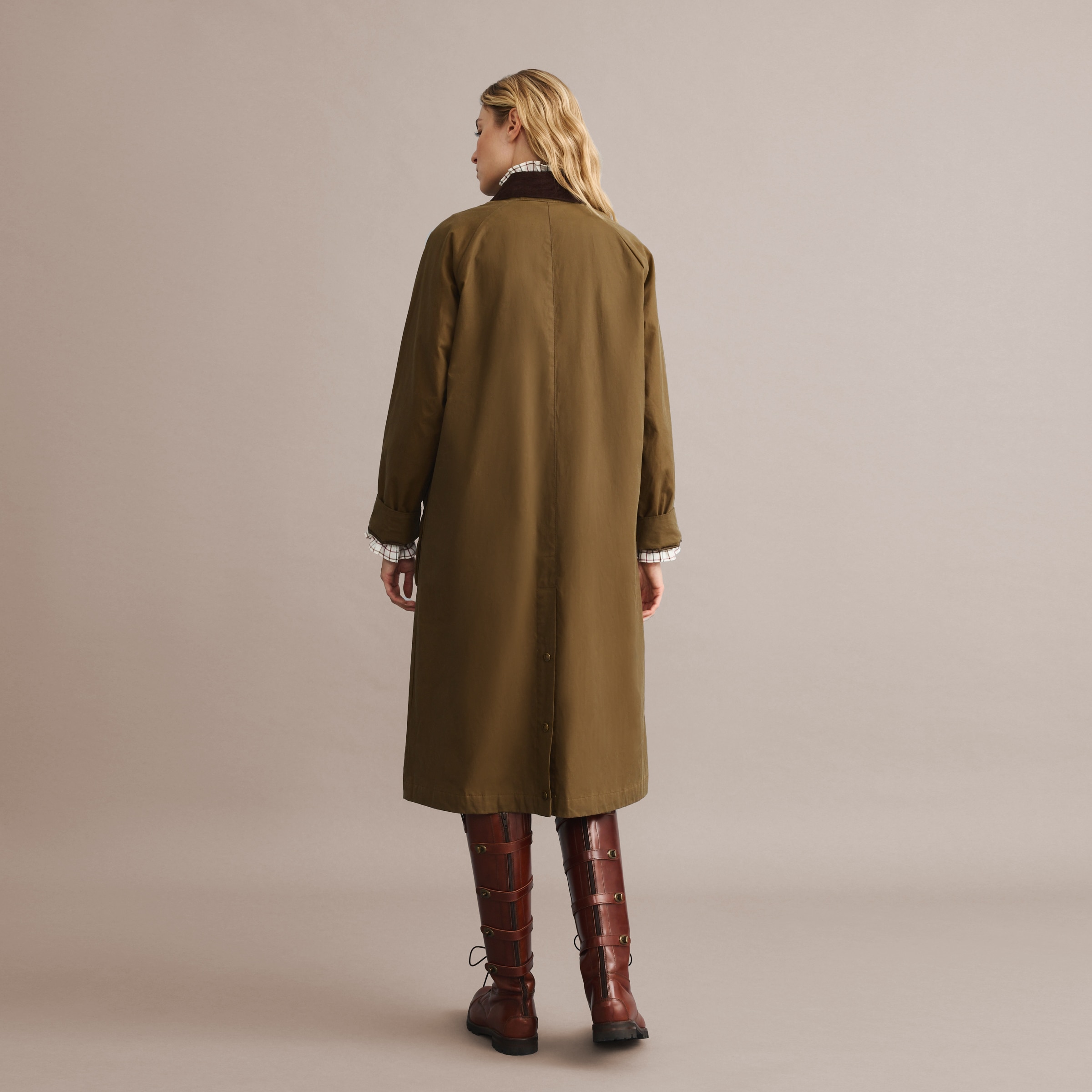 Sobretudo Comprido Encerado de Mulher Castanho-5