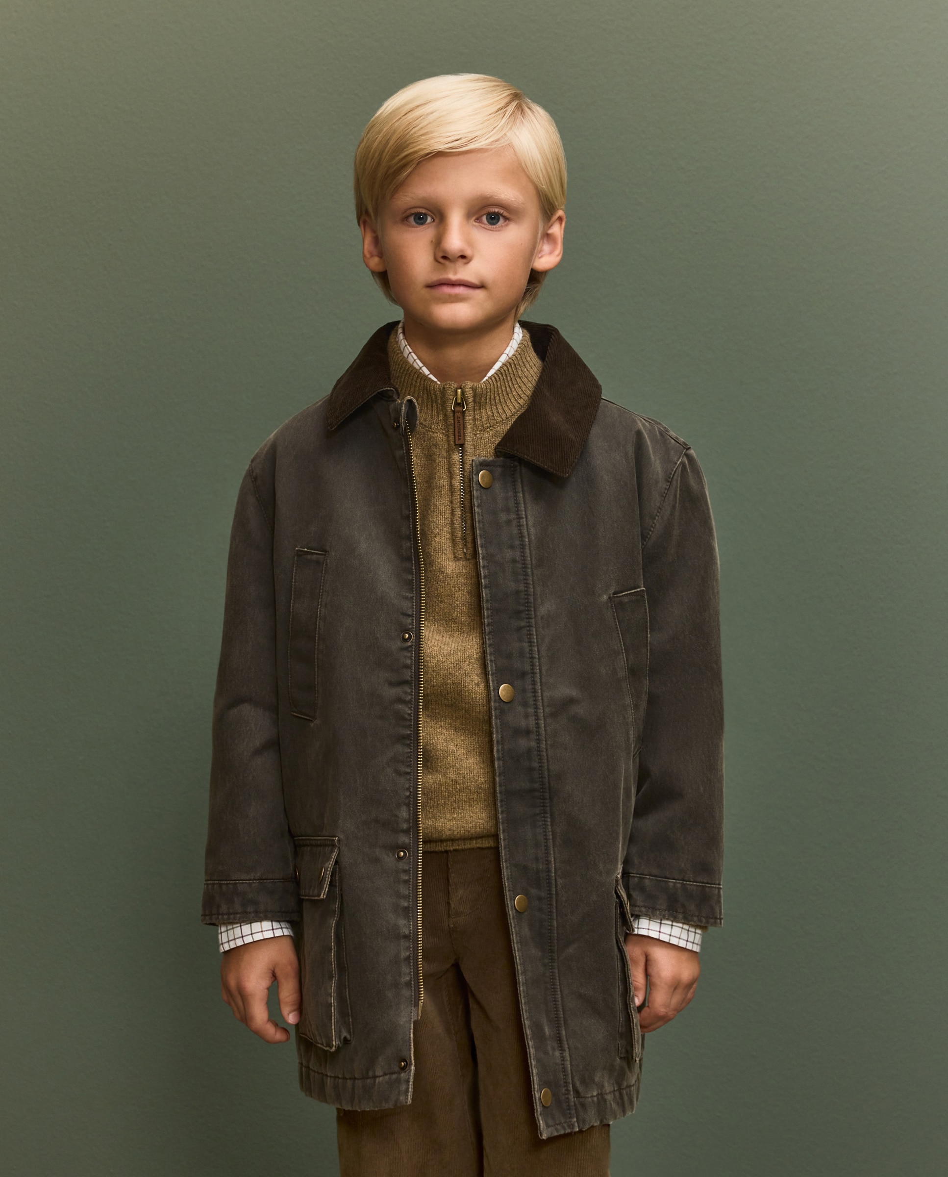 Abrigo encerado y acolchado de niño - Kaki Kaki-1