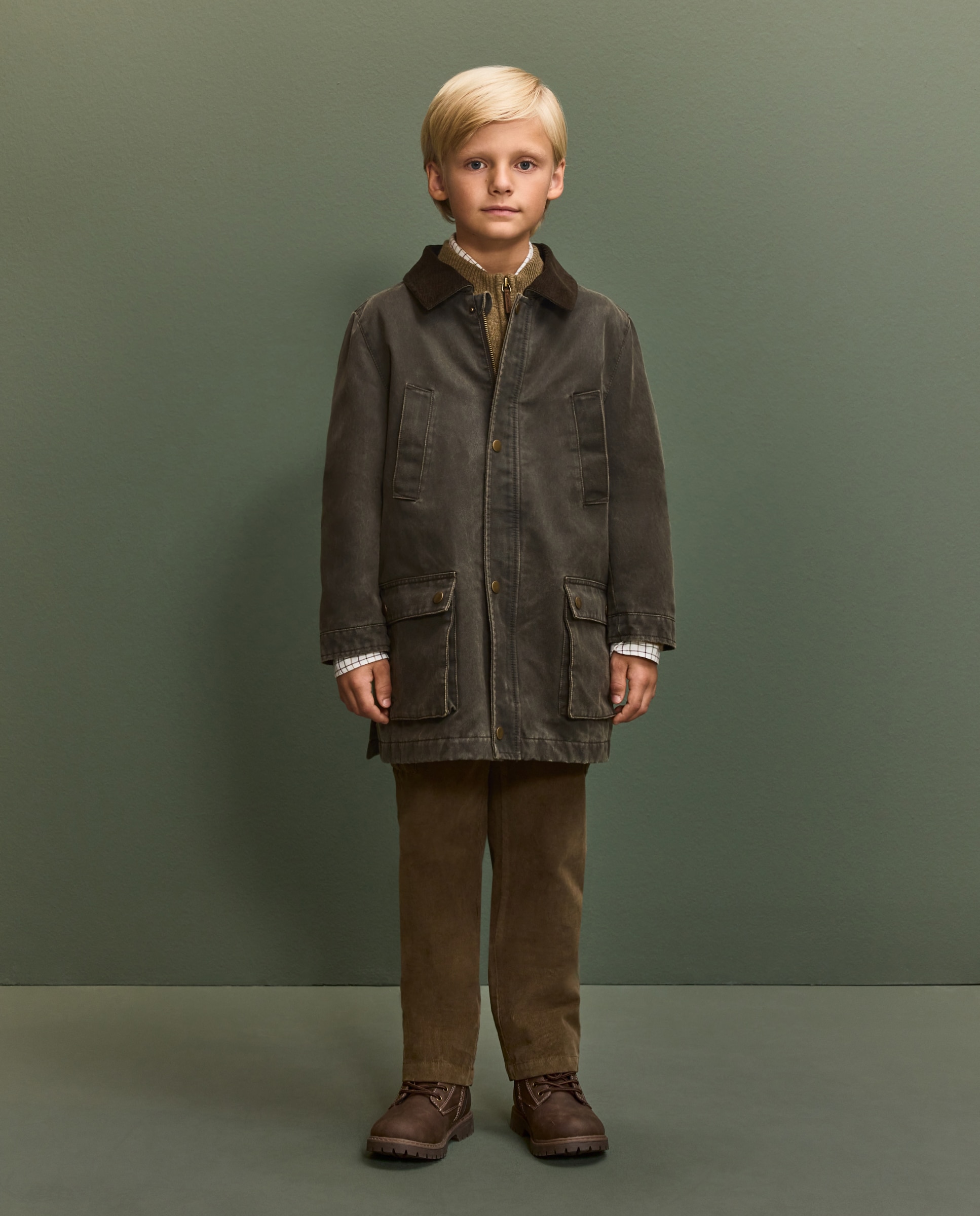 Abrigo encerado y acolchado de niño - Kaki Kaki-2