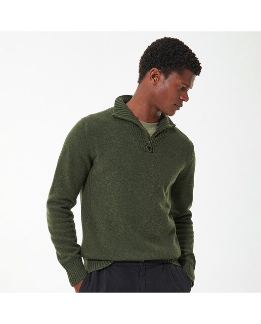 Camisola de Malha Lisa de Homem com Gola em Bico Verde-1